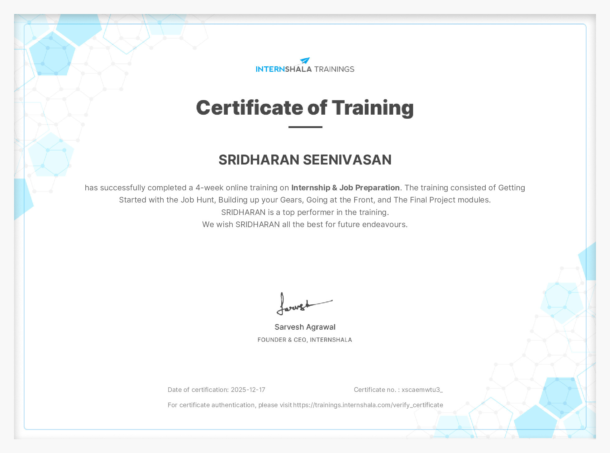 Certificate of completion