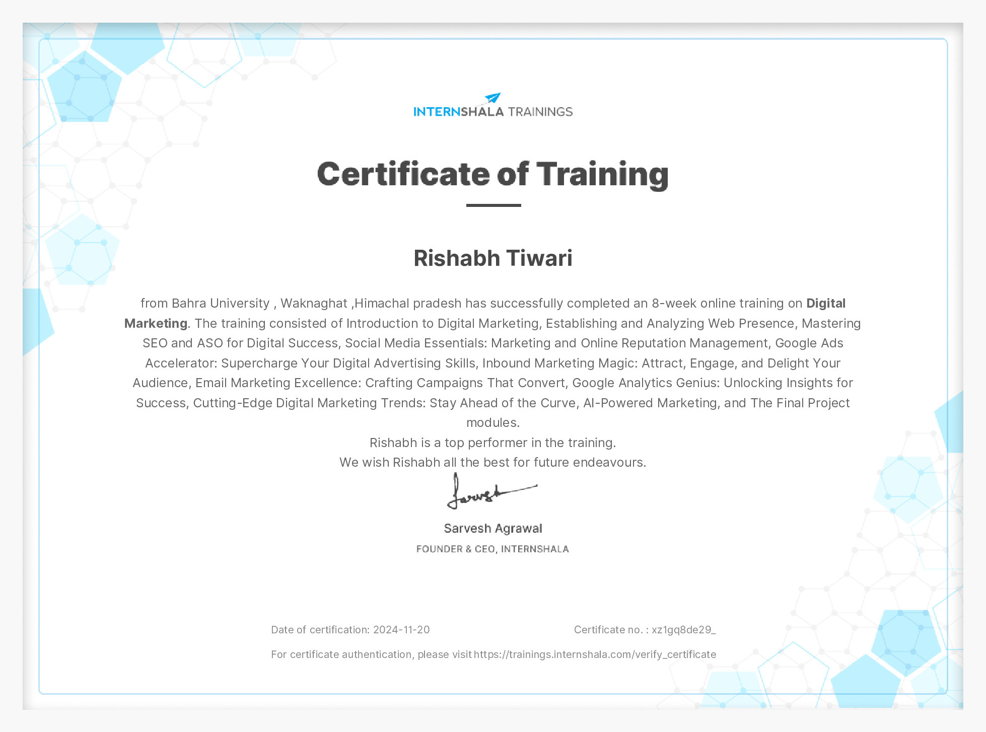 Certificate of completion