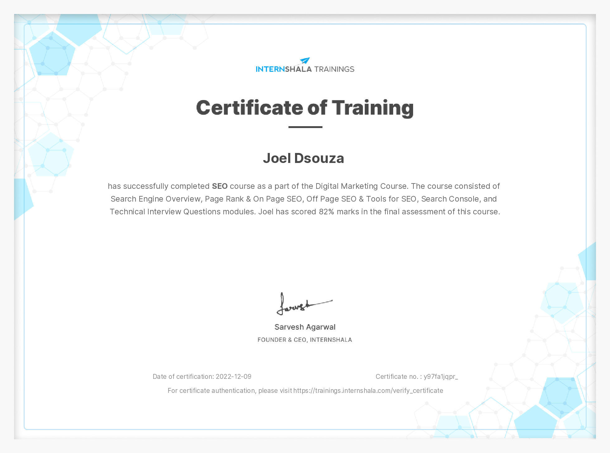 Certificate of completion