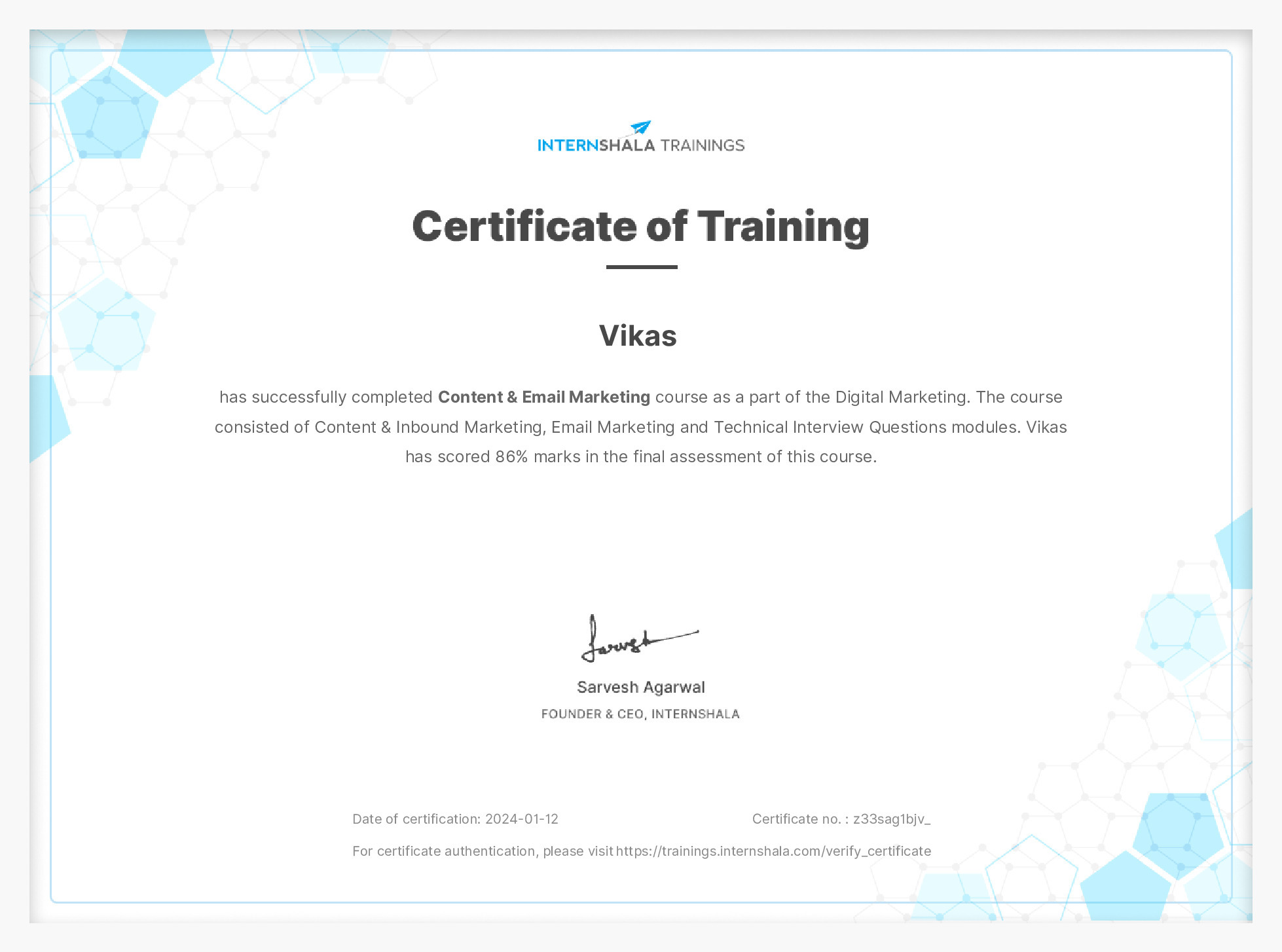 Certificate of completion