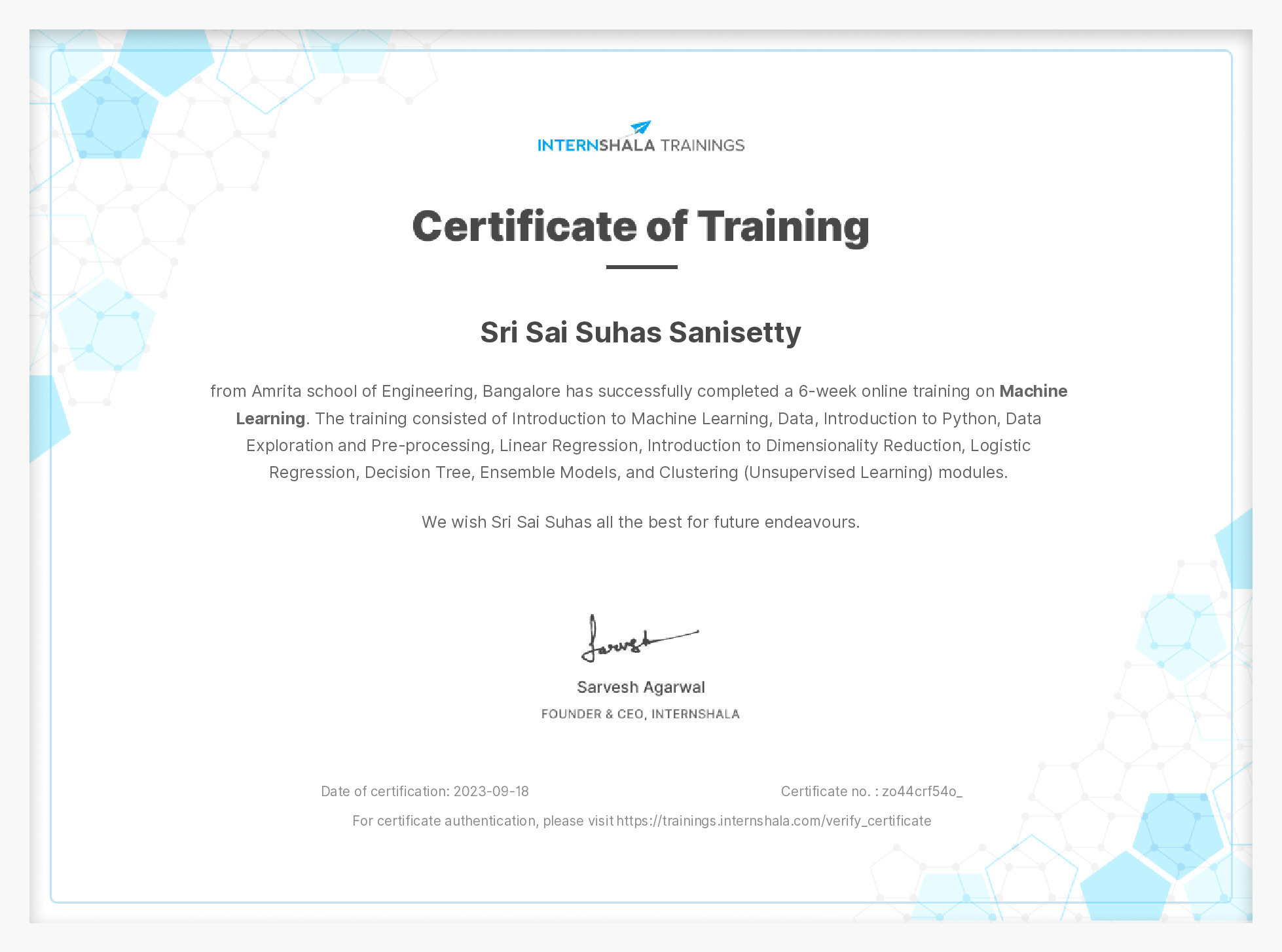 Certificate of completion