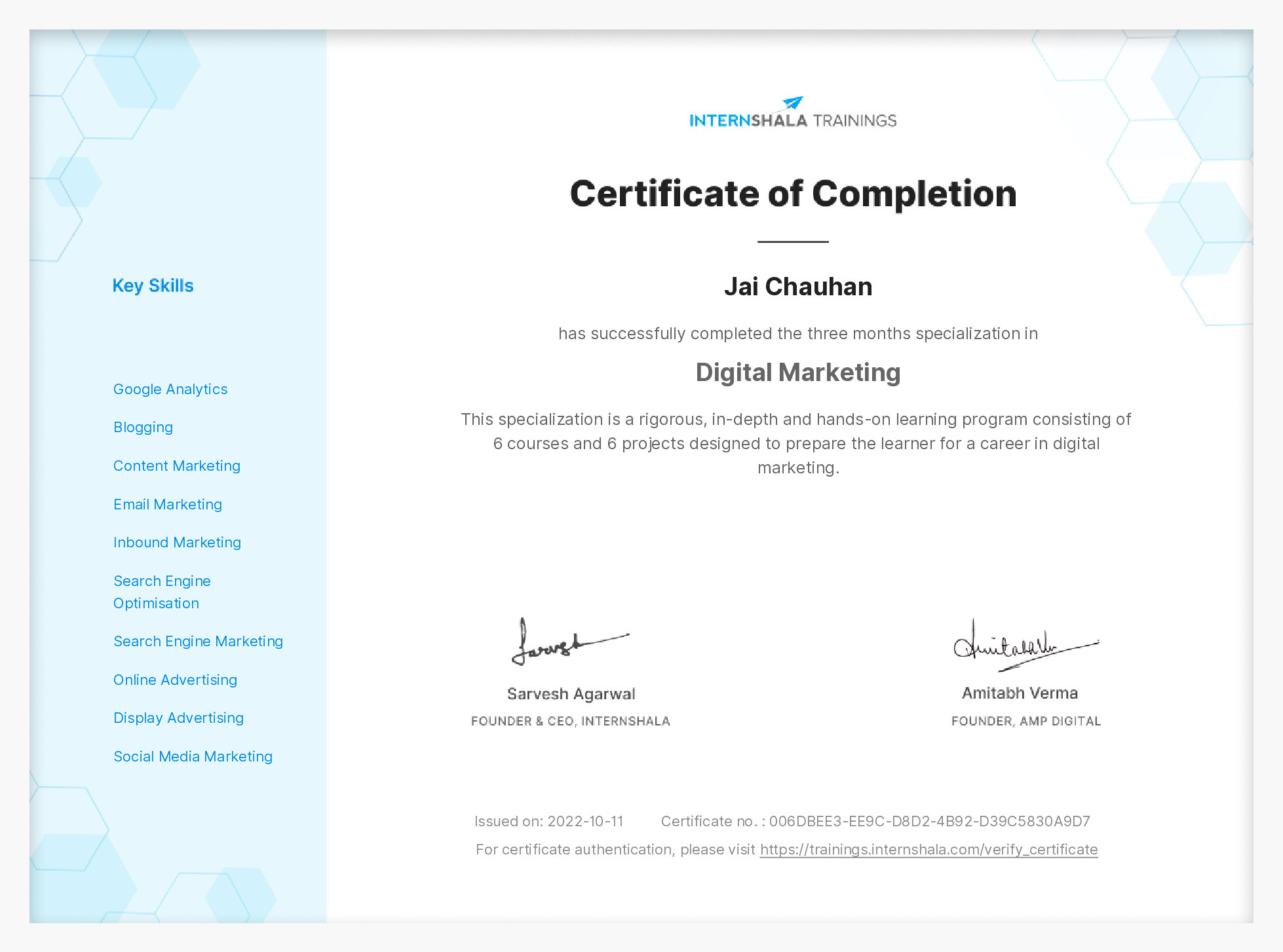 Certificate of completion