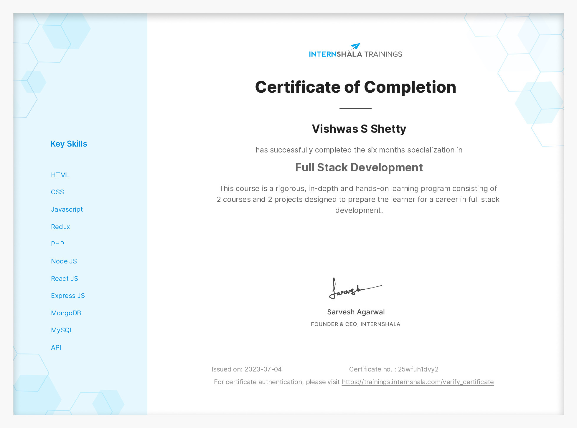 Certificate of completion