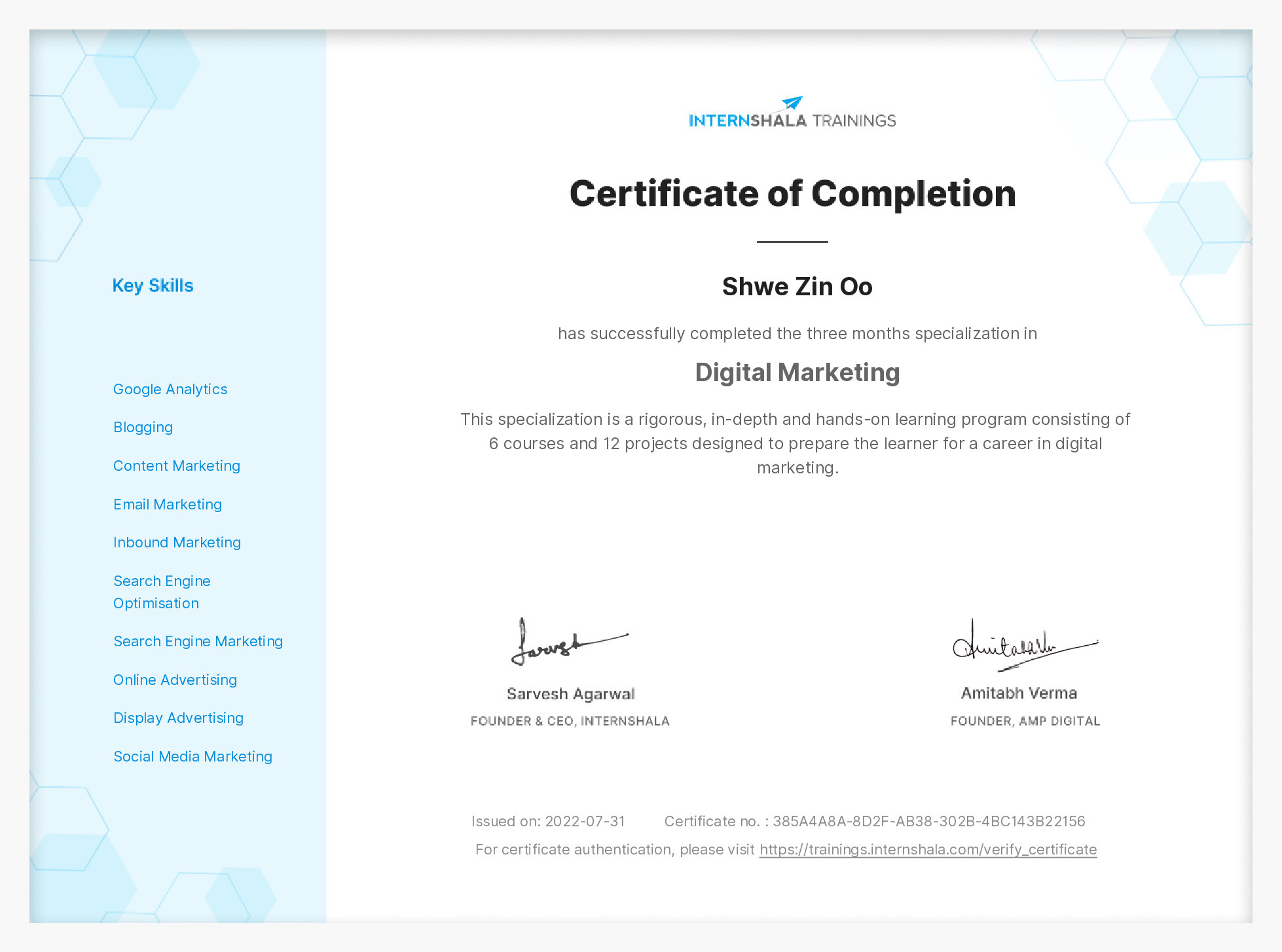 Certificate of completion