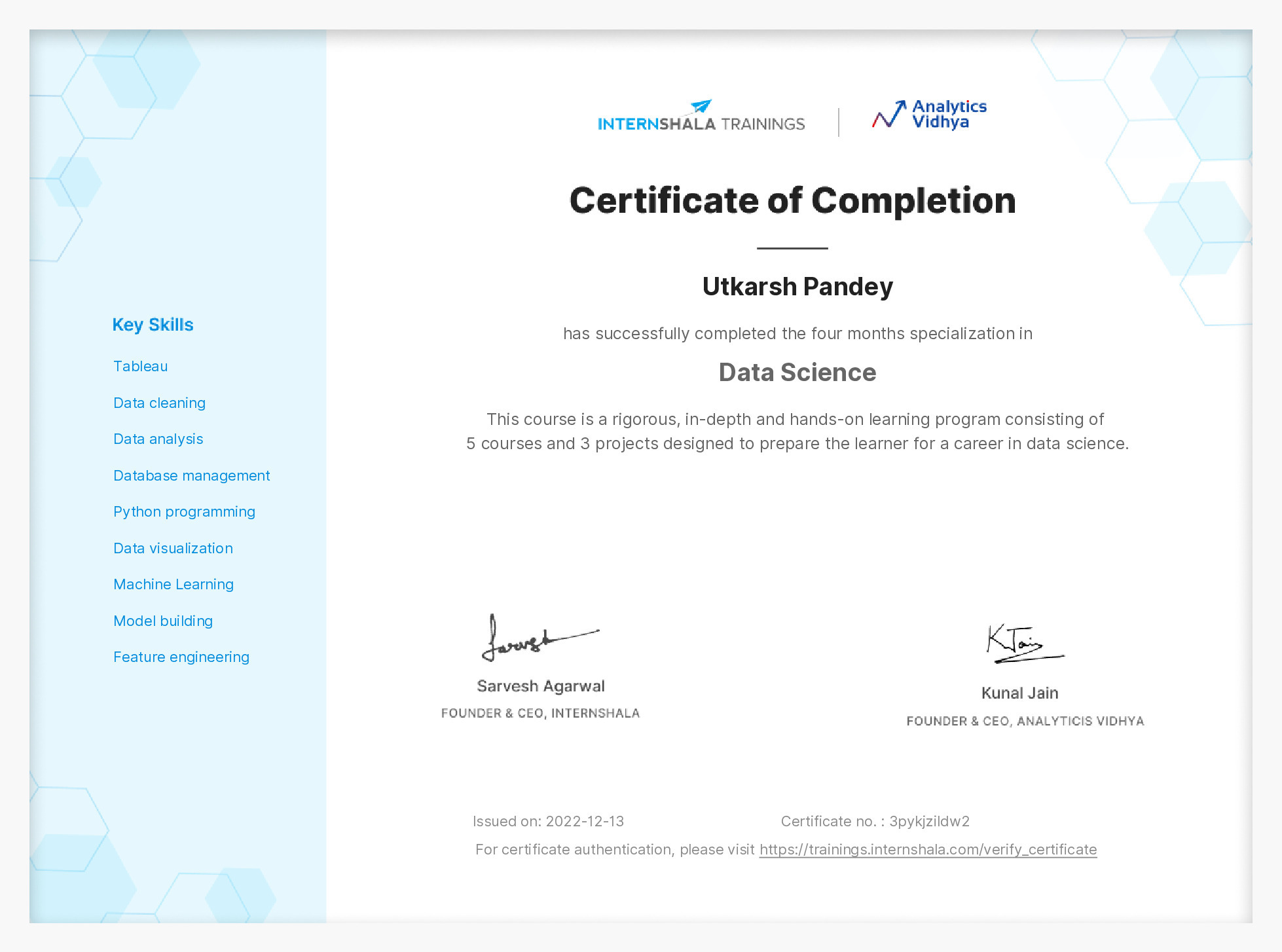 Certificate of completion