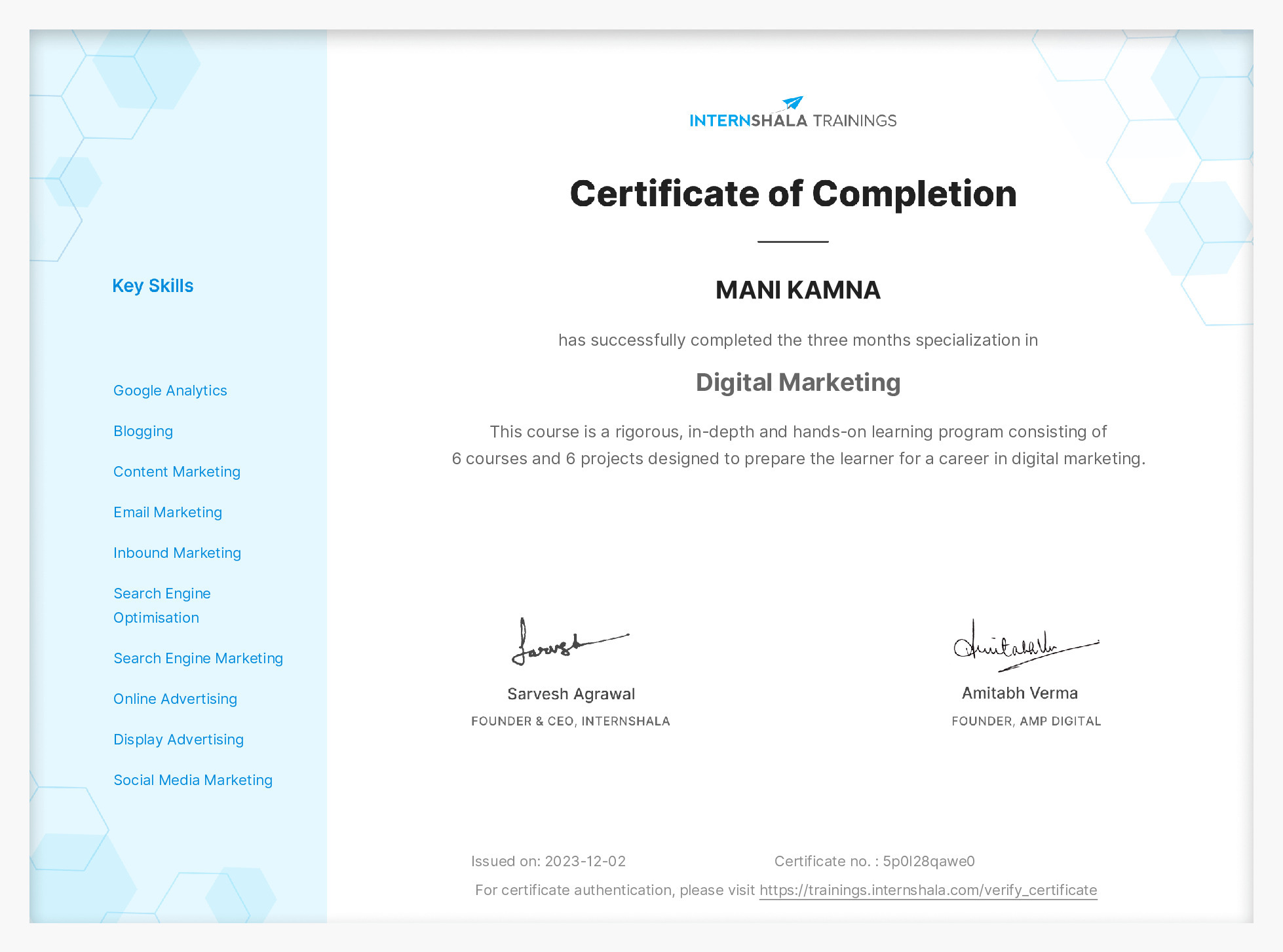 Certificate of completion