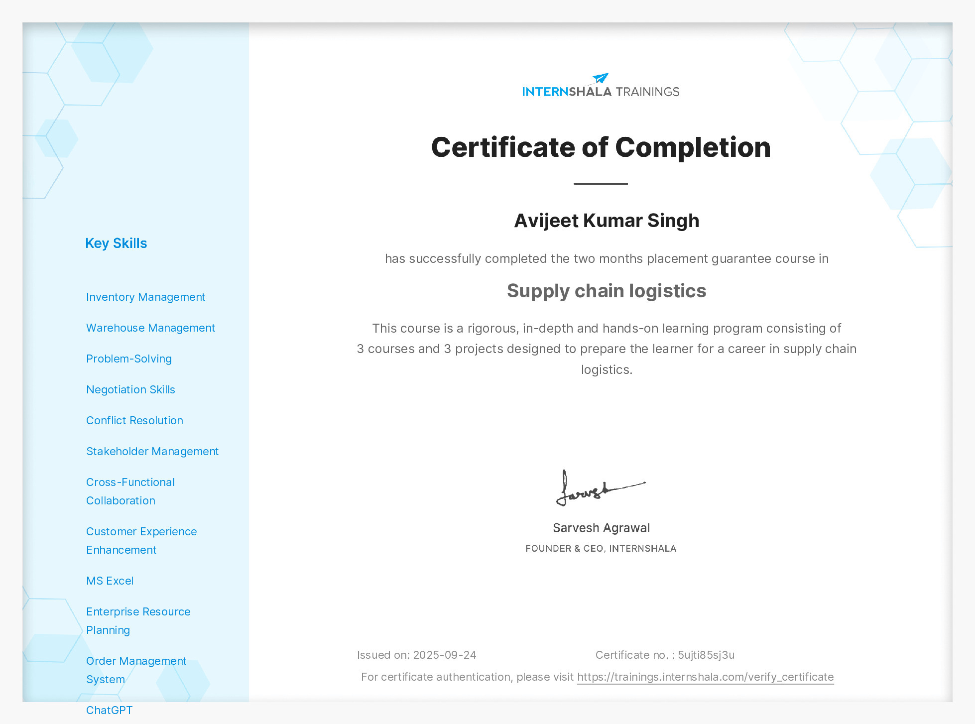 Certificate of completion