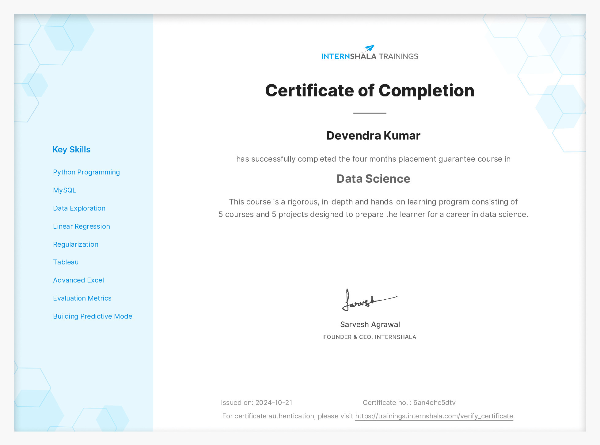Certificate of completion