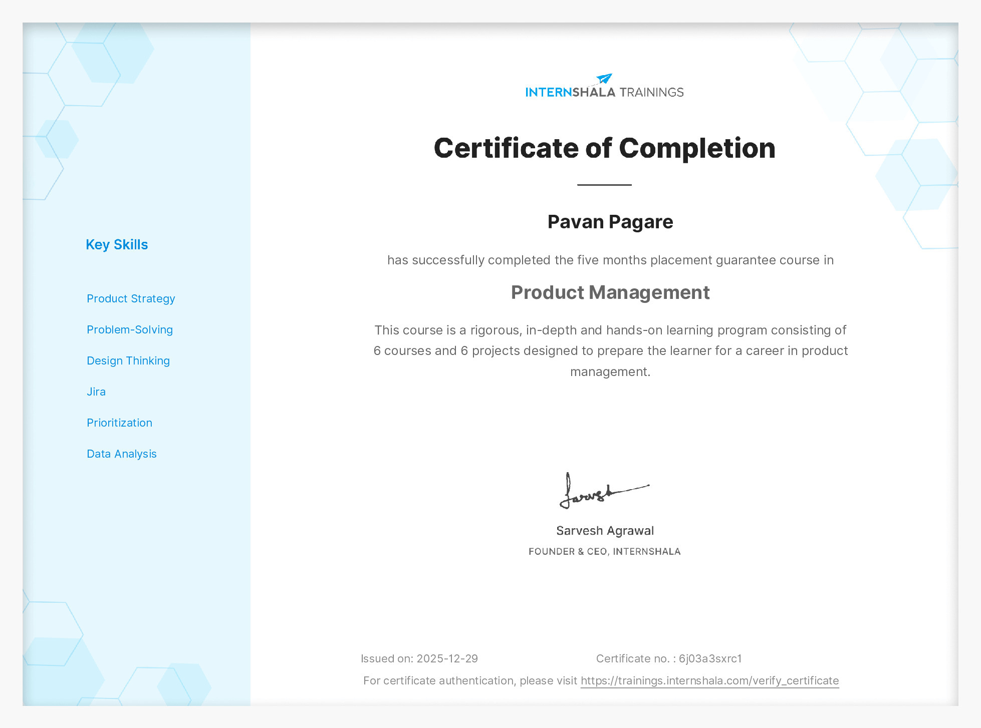 Certificate of completion