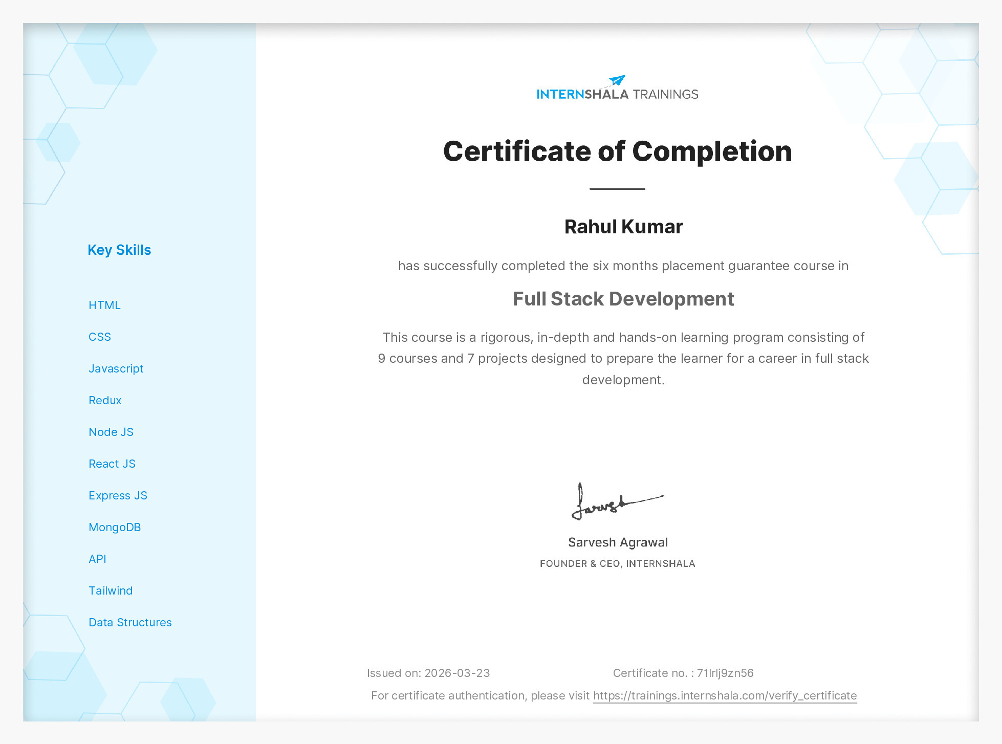Certificate of completion