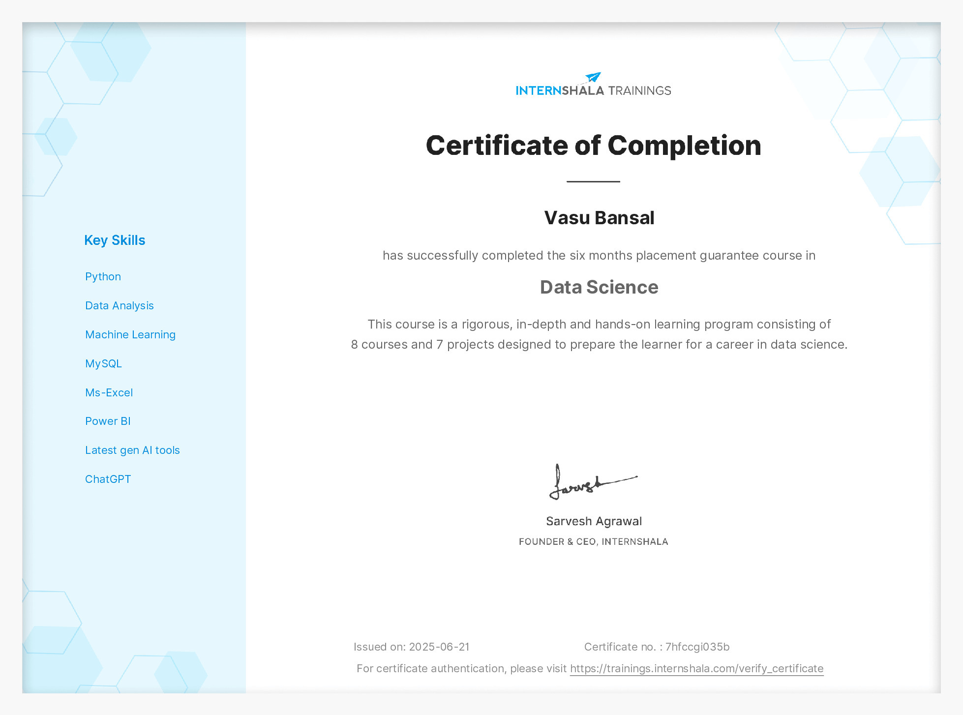 Certificate of completion