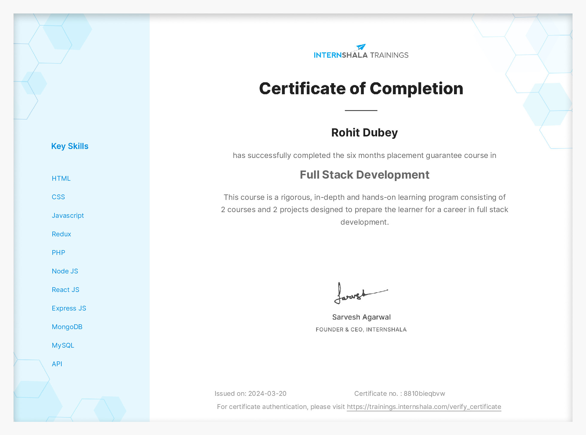 Certificate of completion