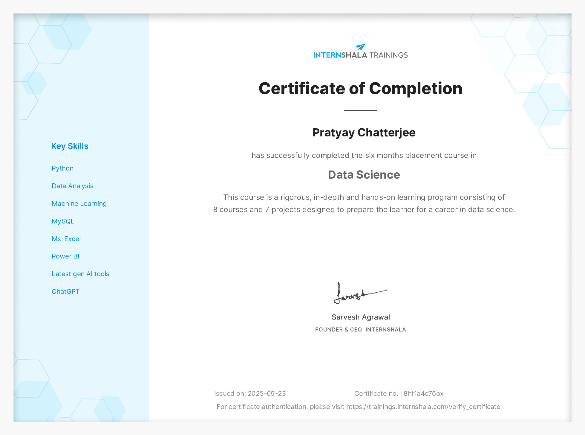 Certificate of completion