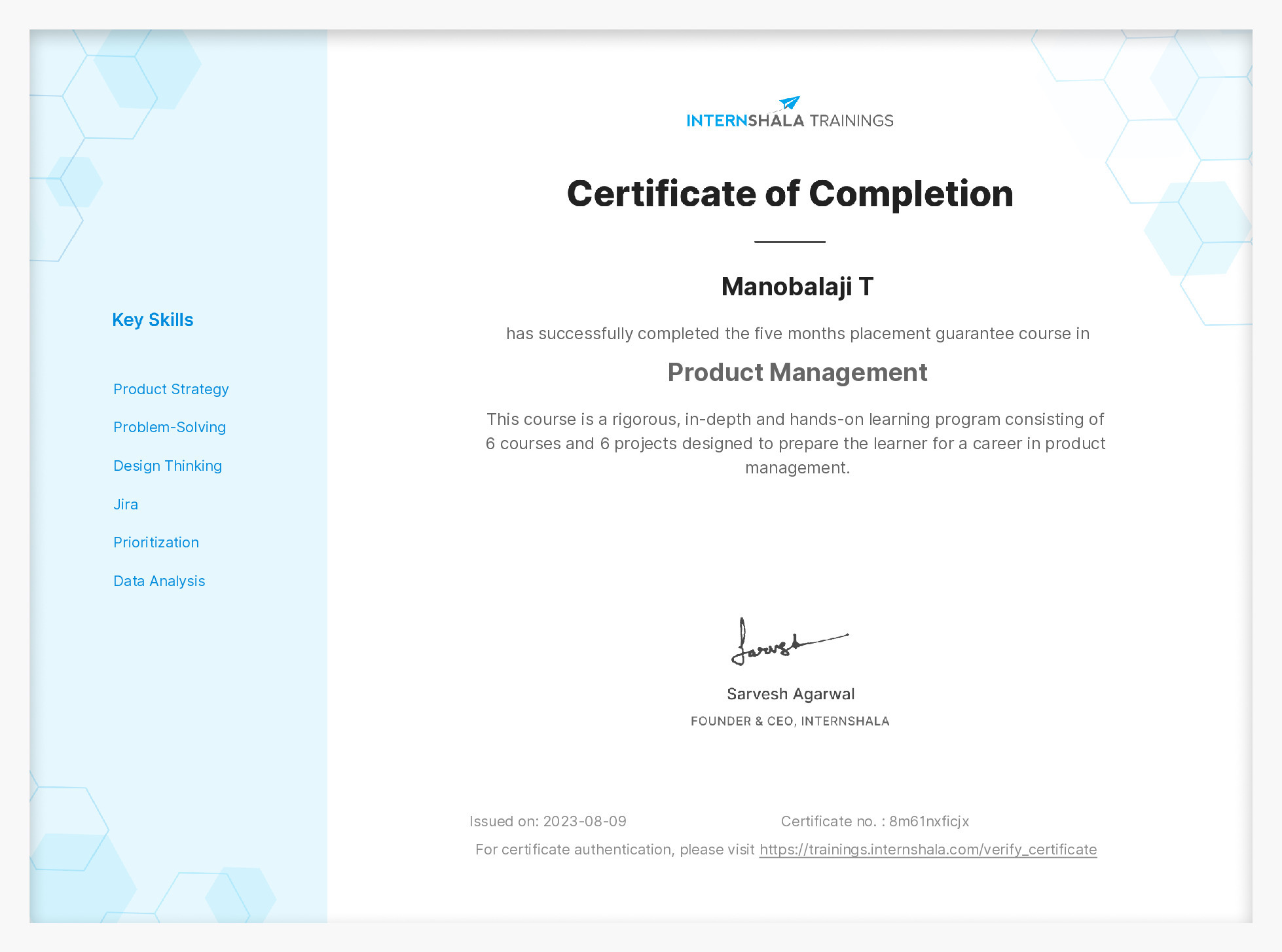 Certificate of completion