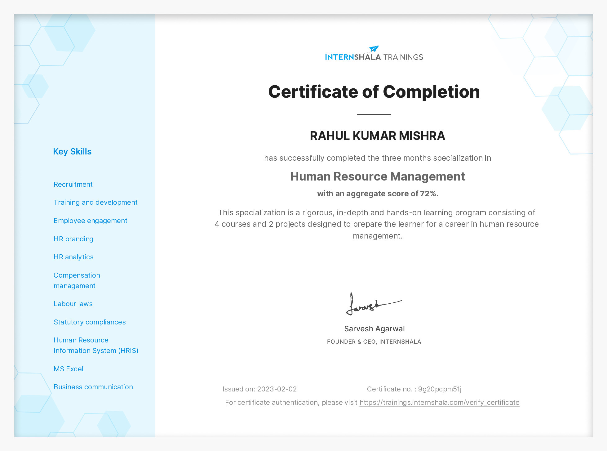 Certificate of completion