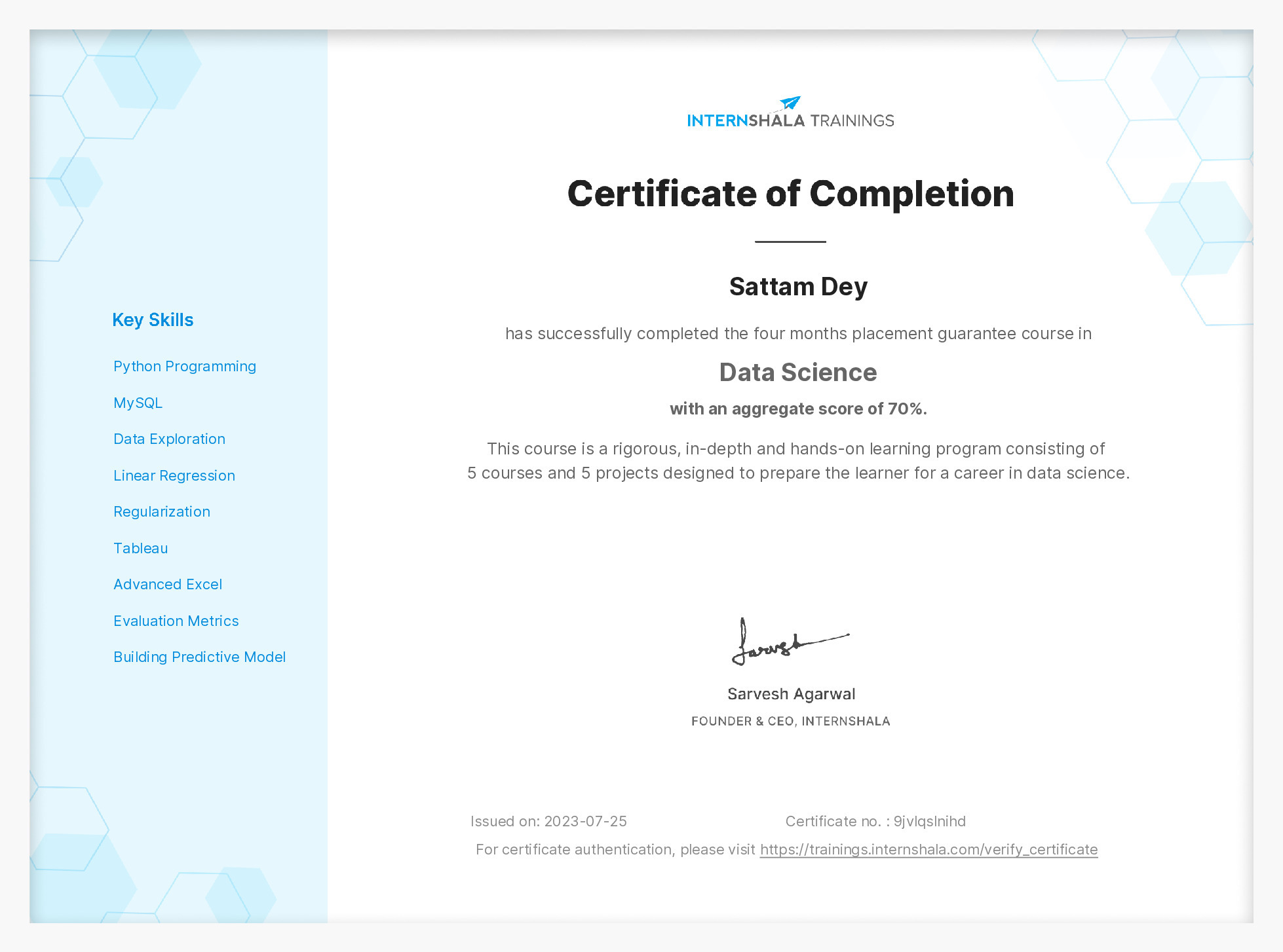 Certificate of completion