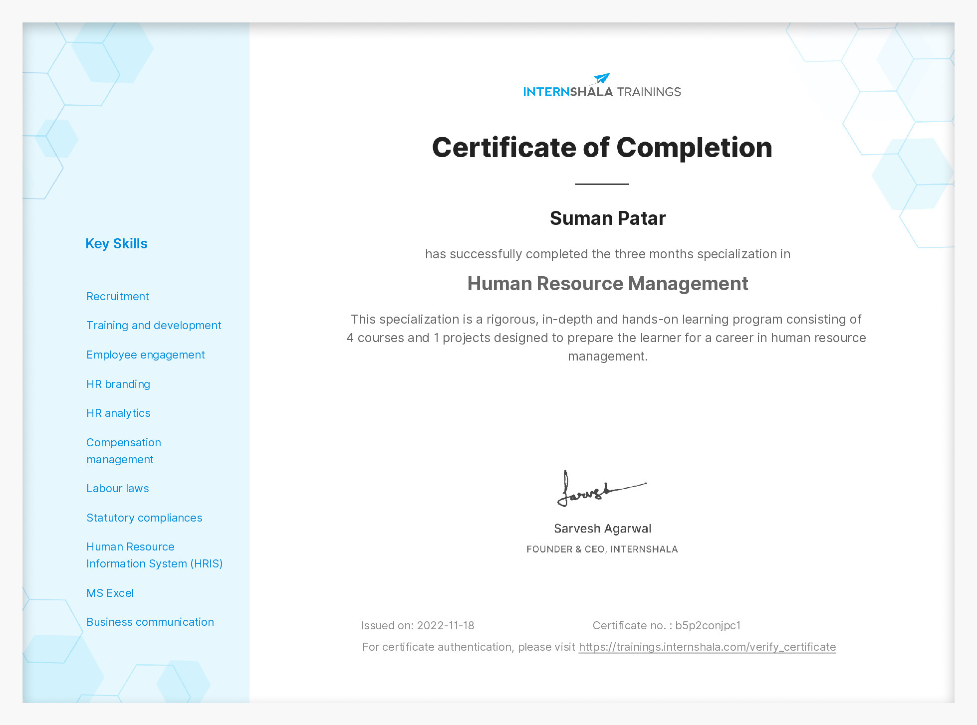 Certificate of completion