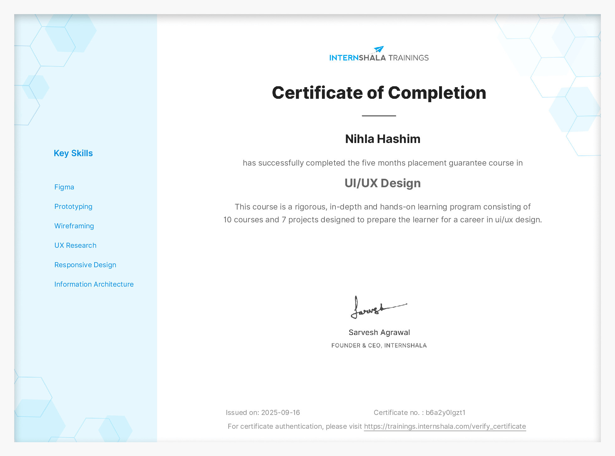 Certificate of completion