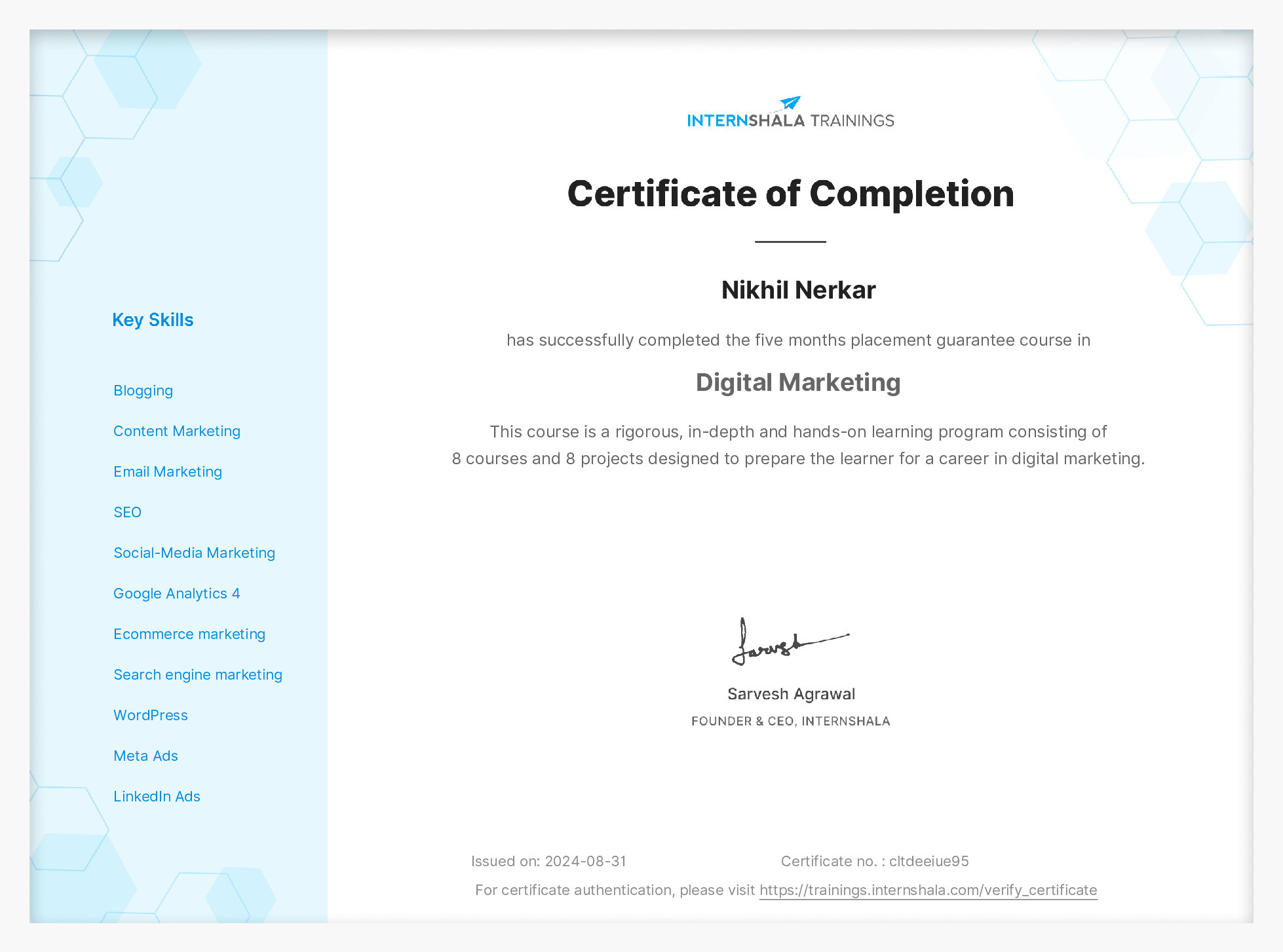 Certificate of completion