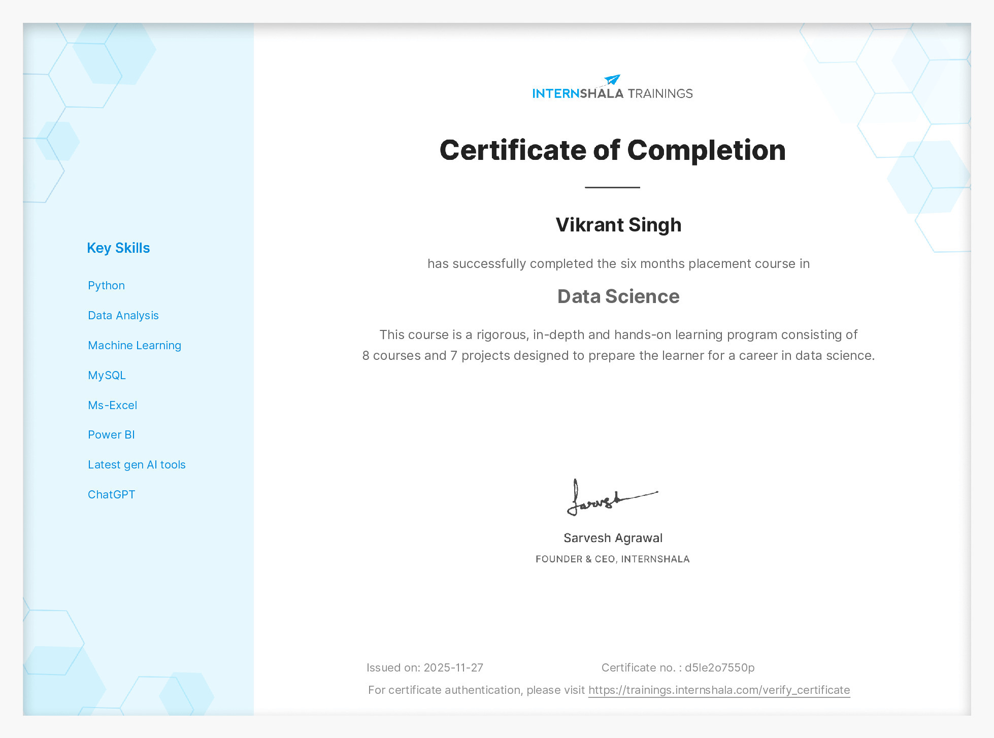 Certificate of completion