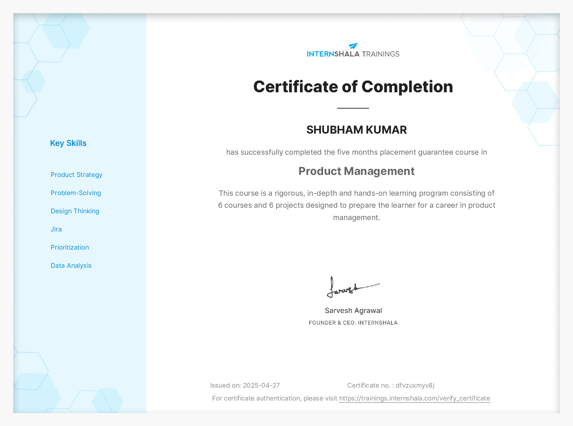Certificate of completion