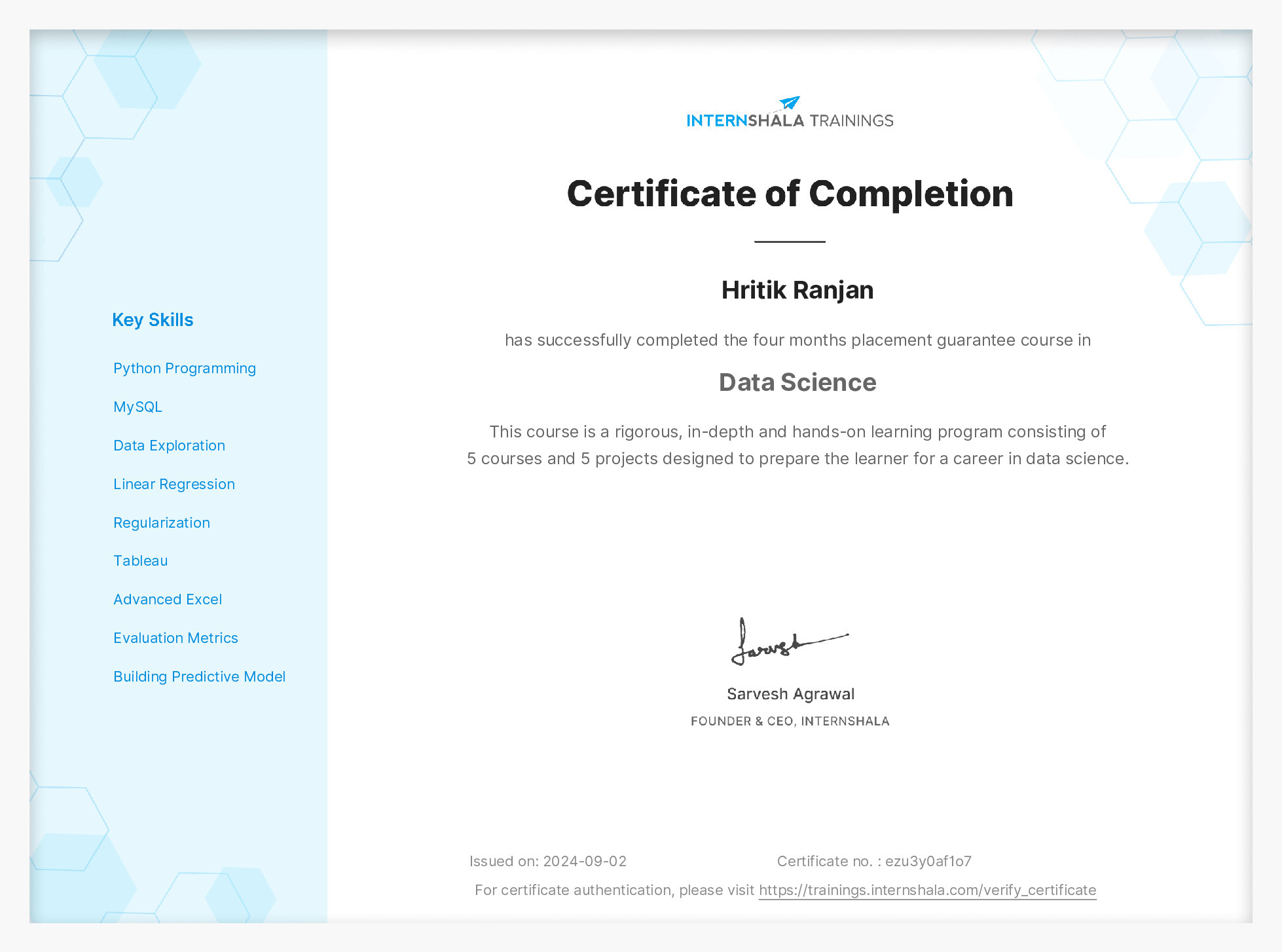 Certificate of completion