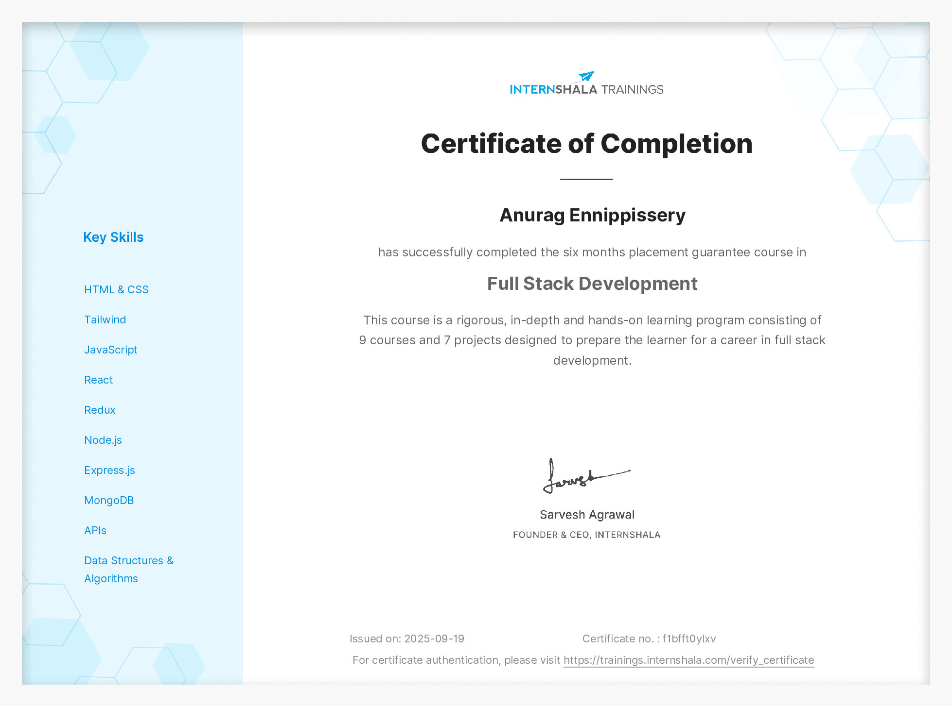 Certificate of completion