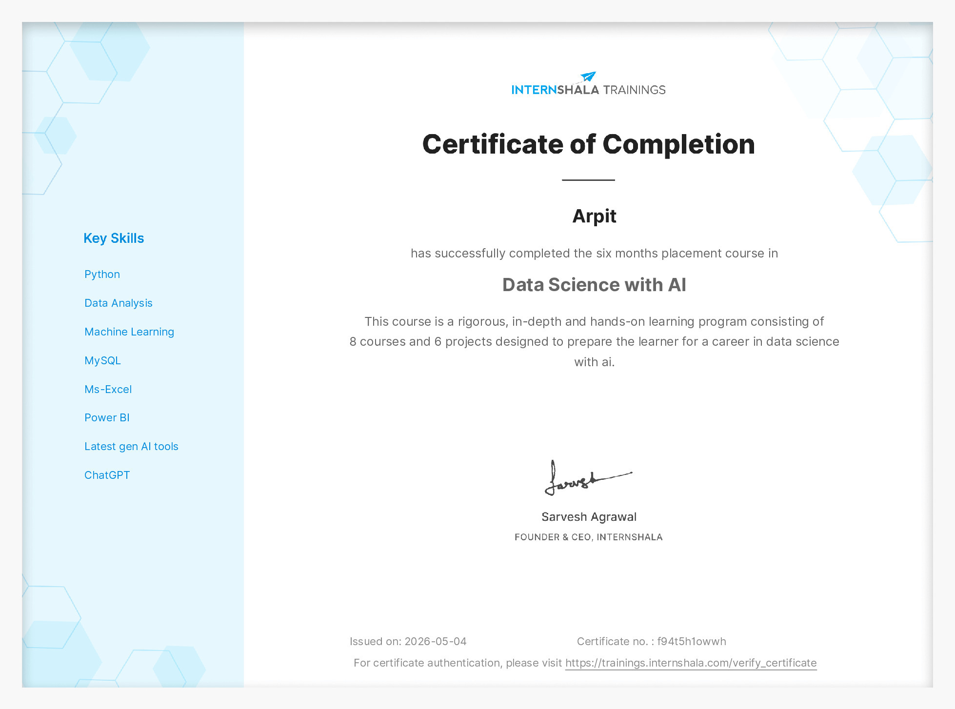 Certificate of completion