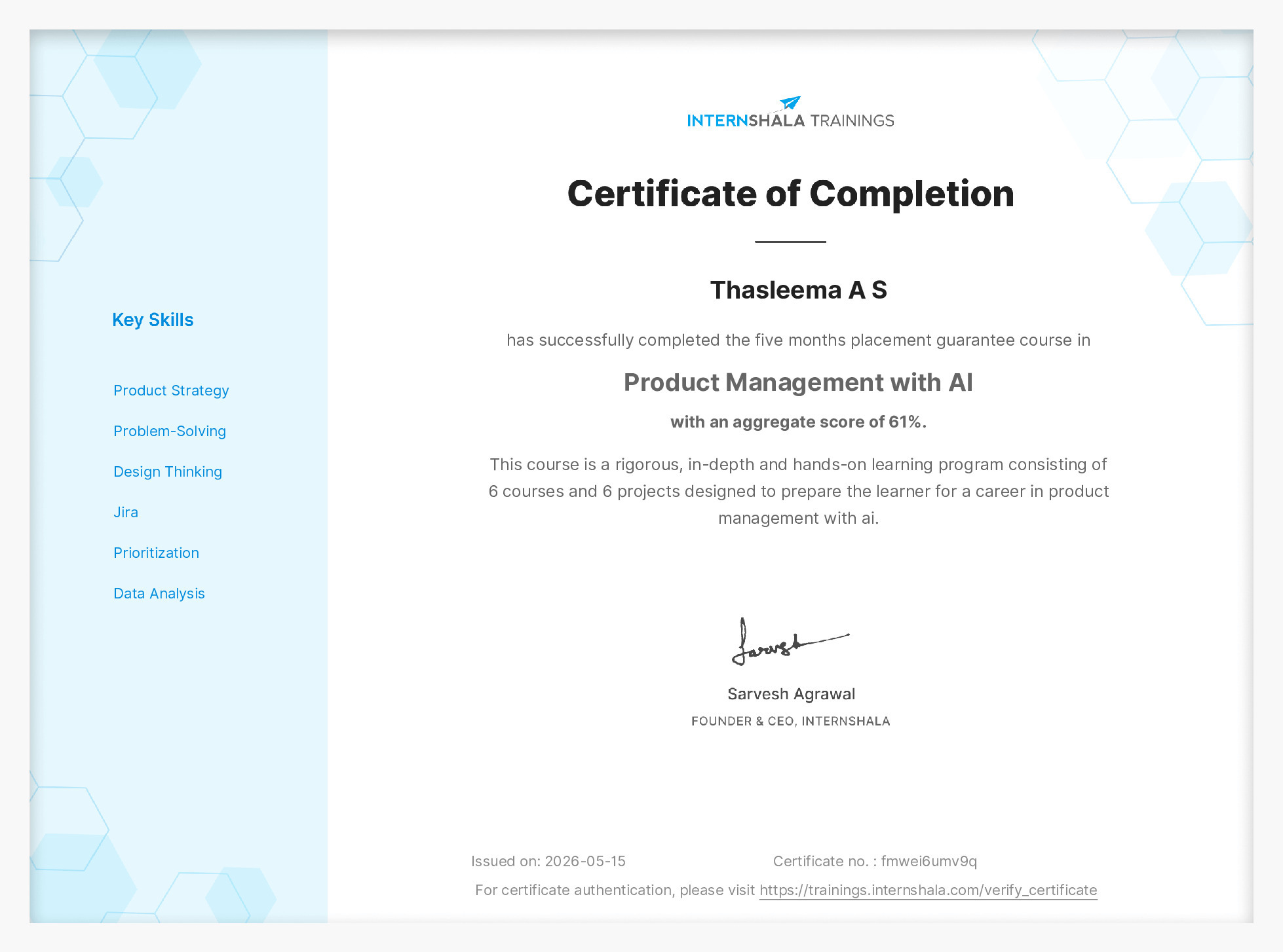 Certificate of completion