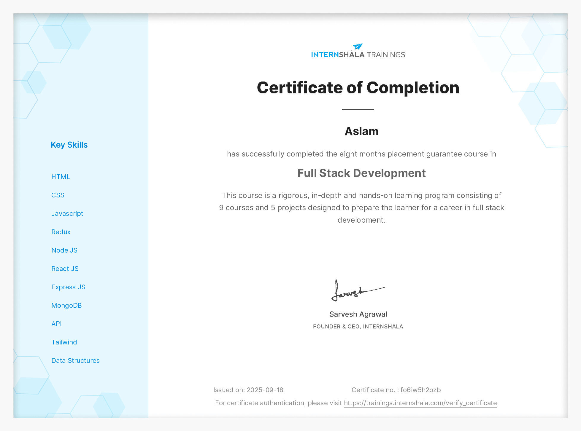 Certificate of completion