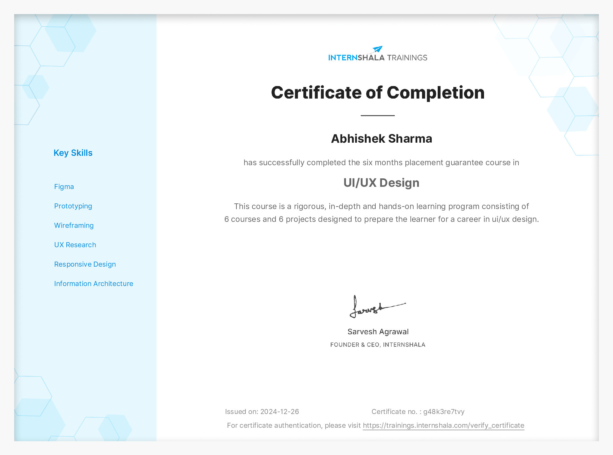 Certificate of completion