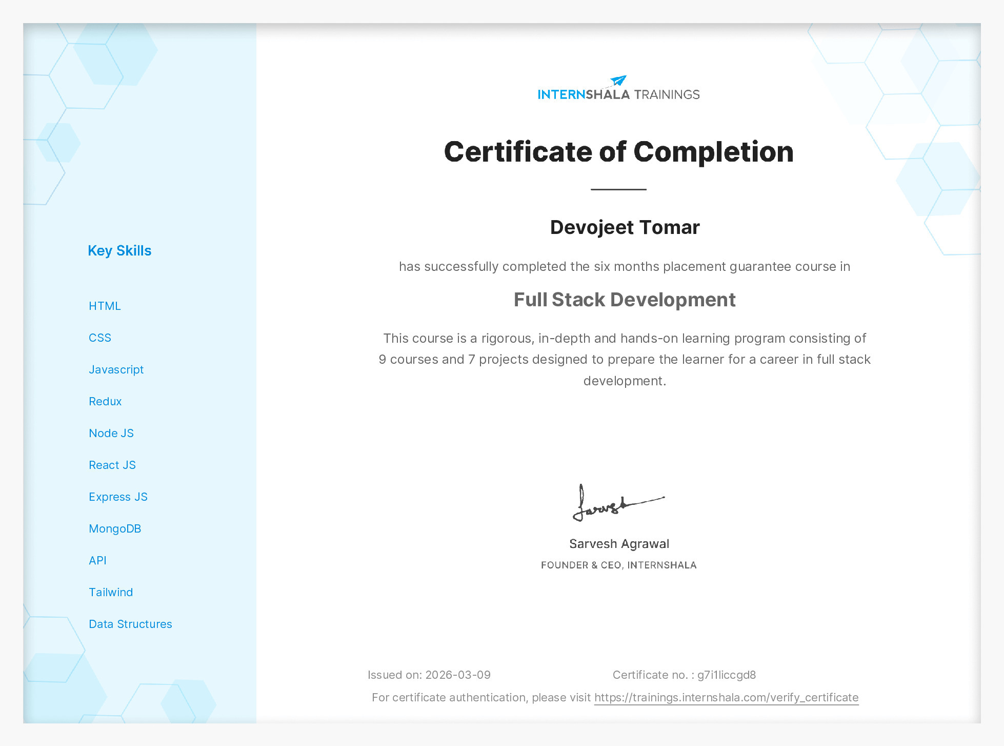 Certificate of completion