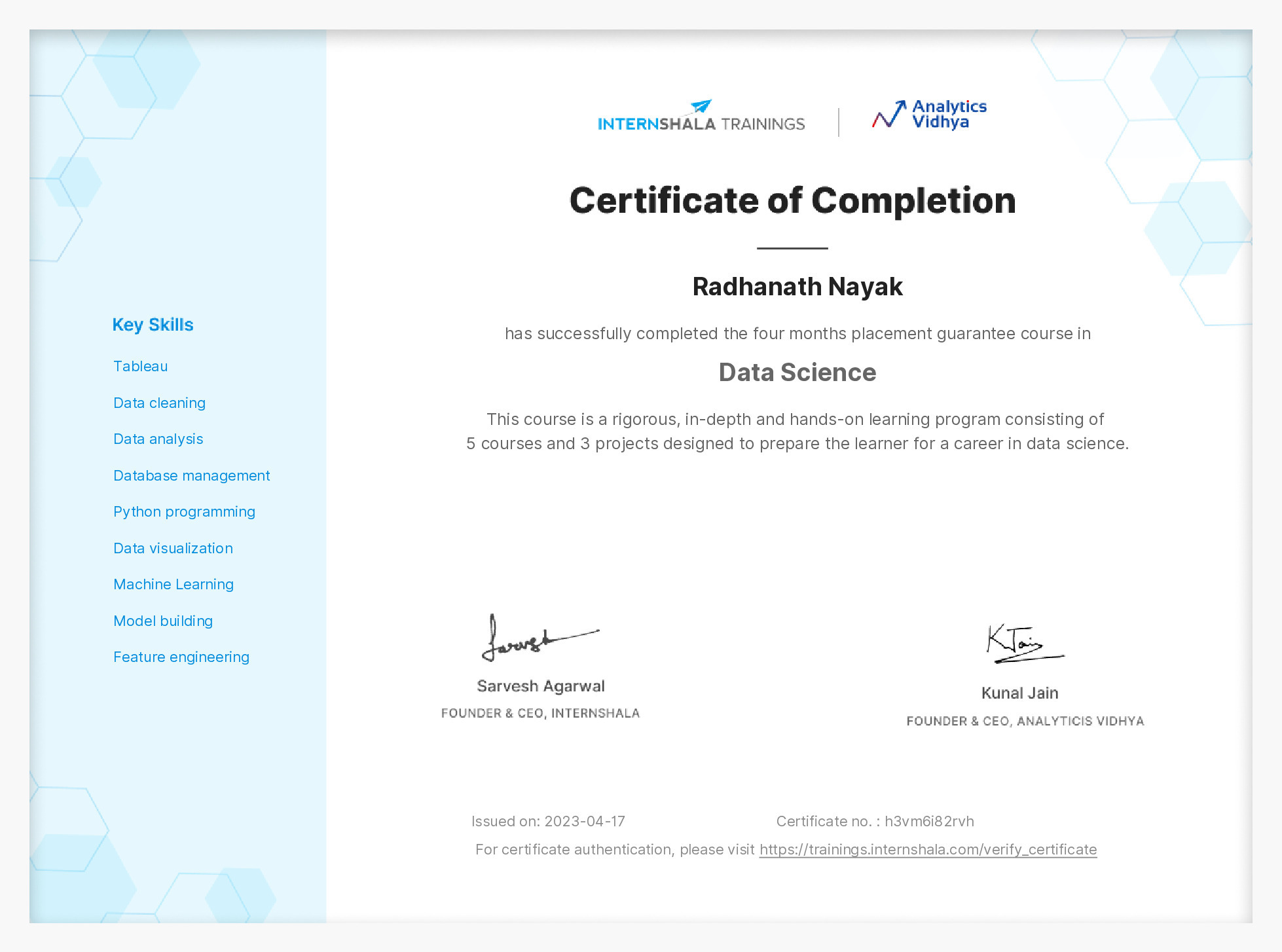 Certificate of completion