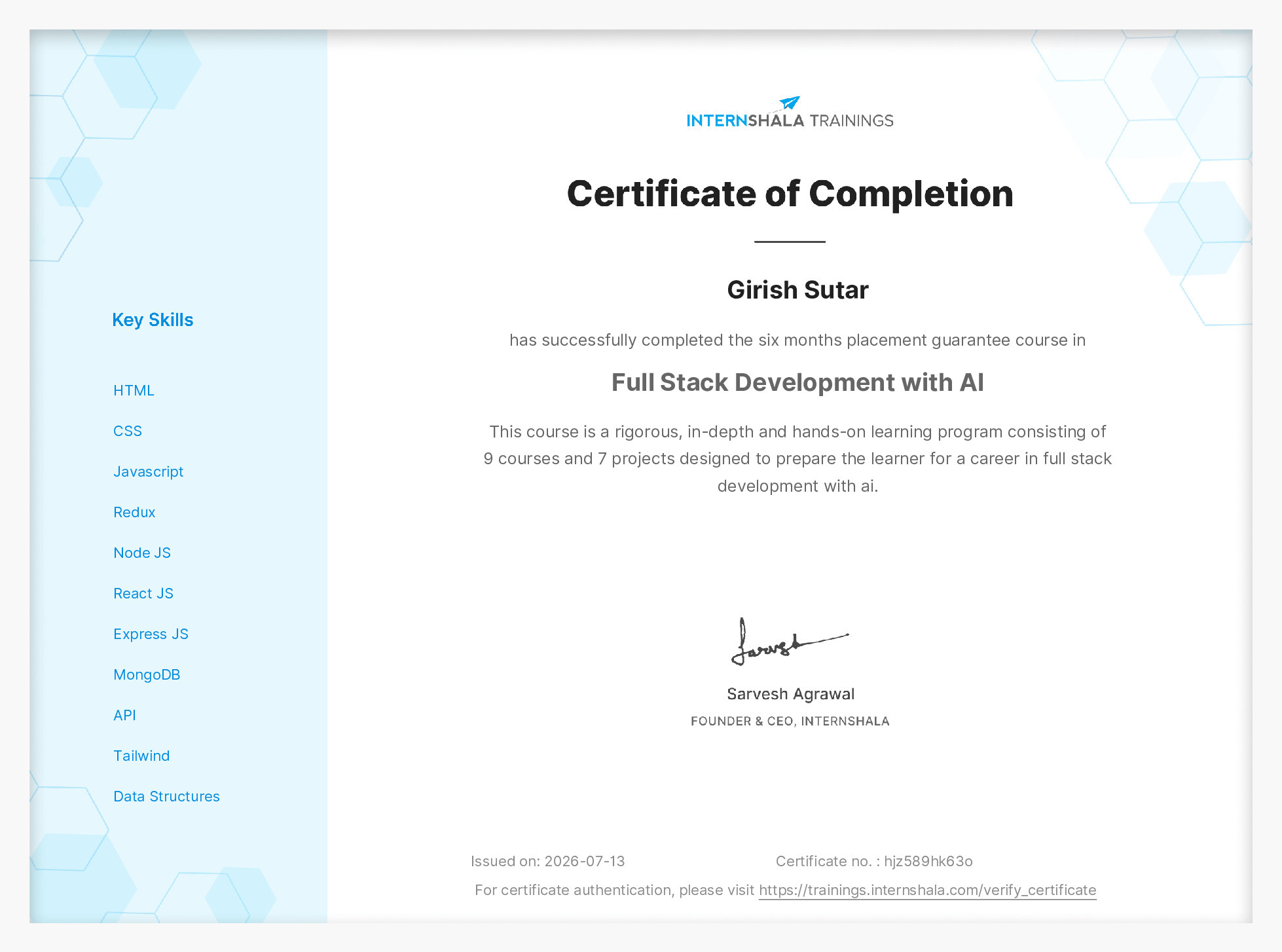 Certificate of completion