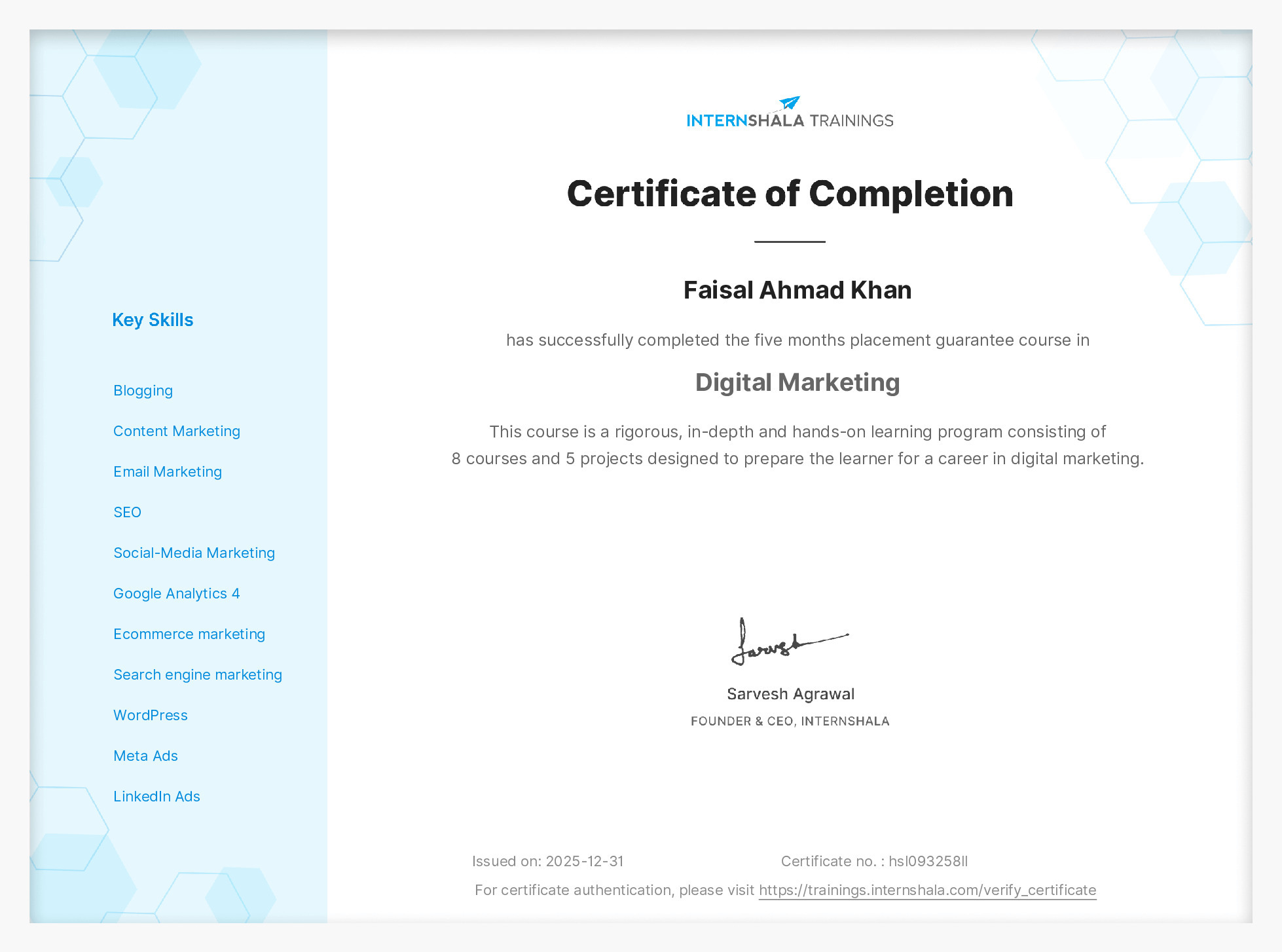 Certificate of completion