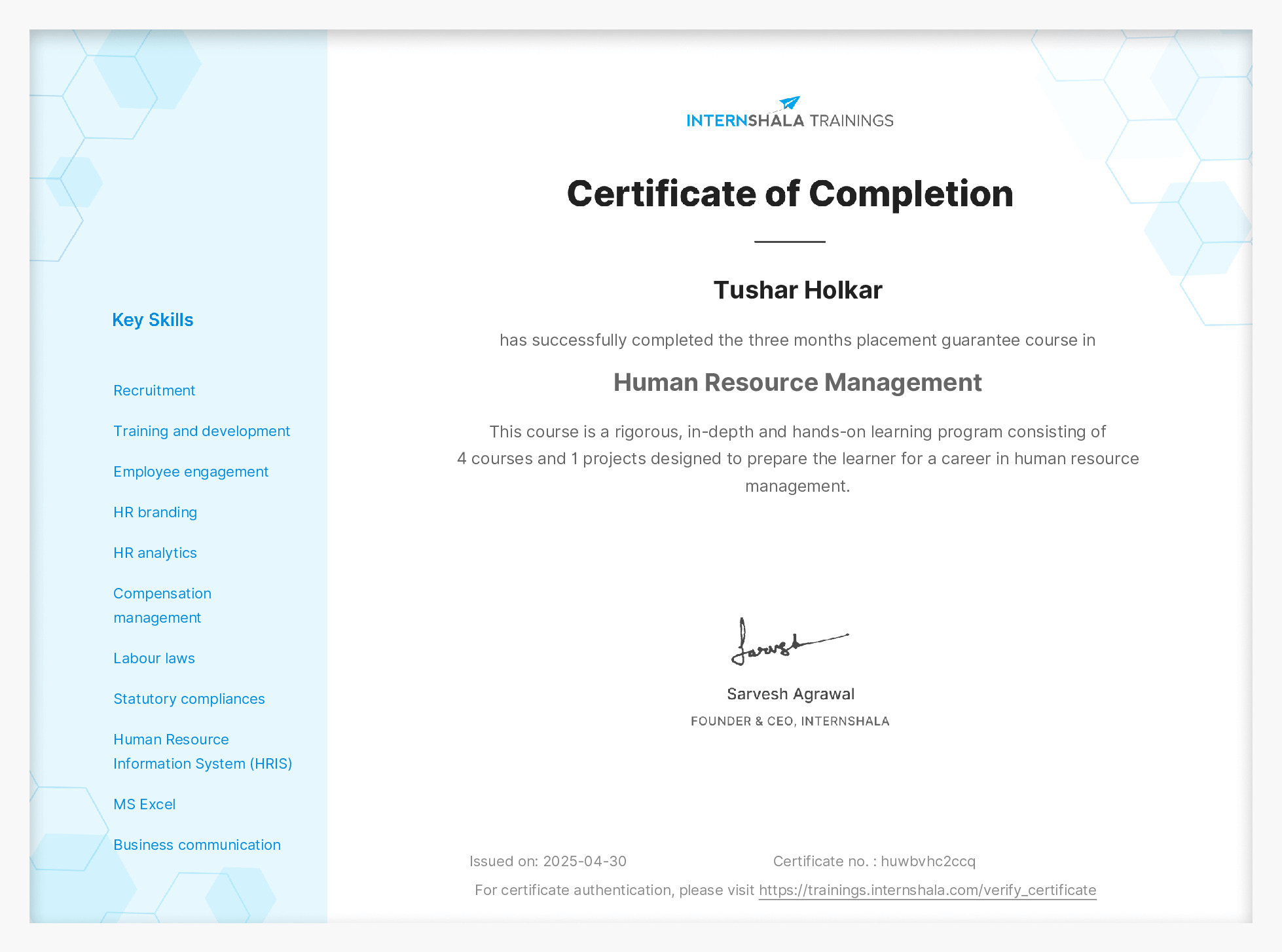 Certificate of completion