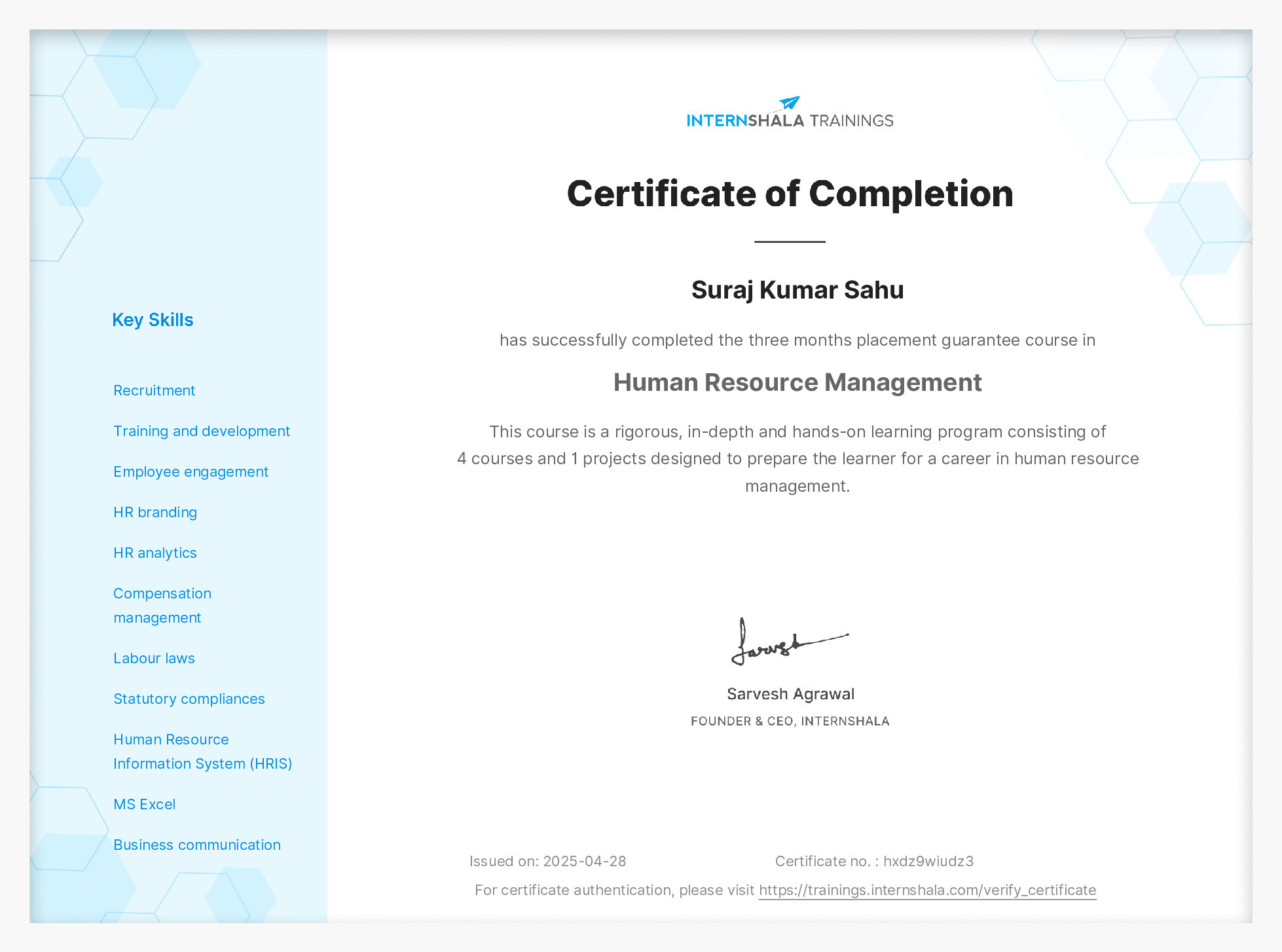 Certificate of completion