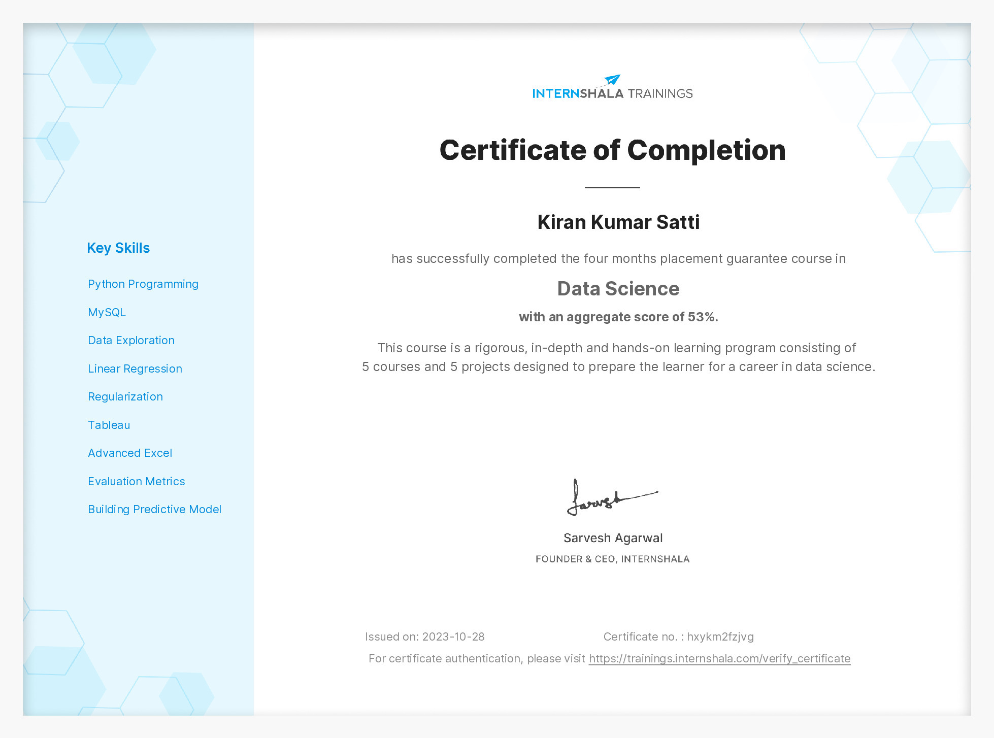 Certificate of completion