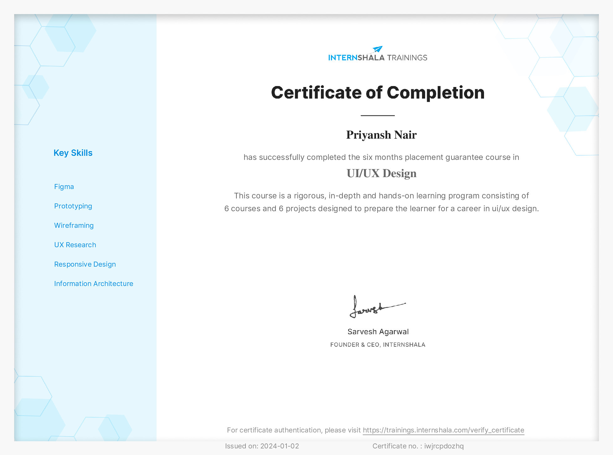Certificate of completion