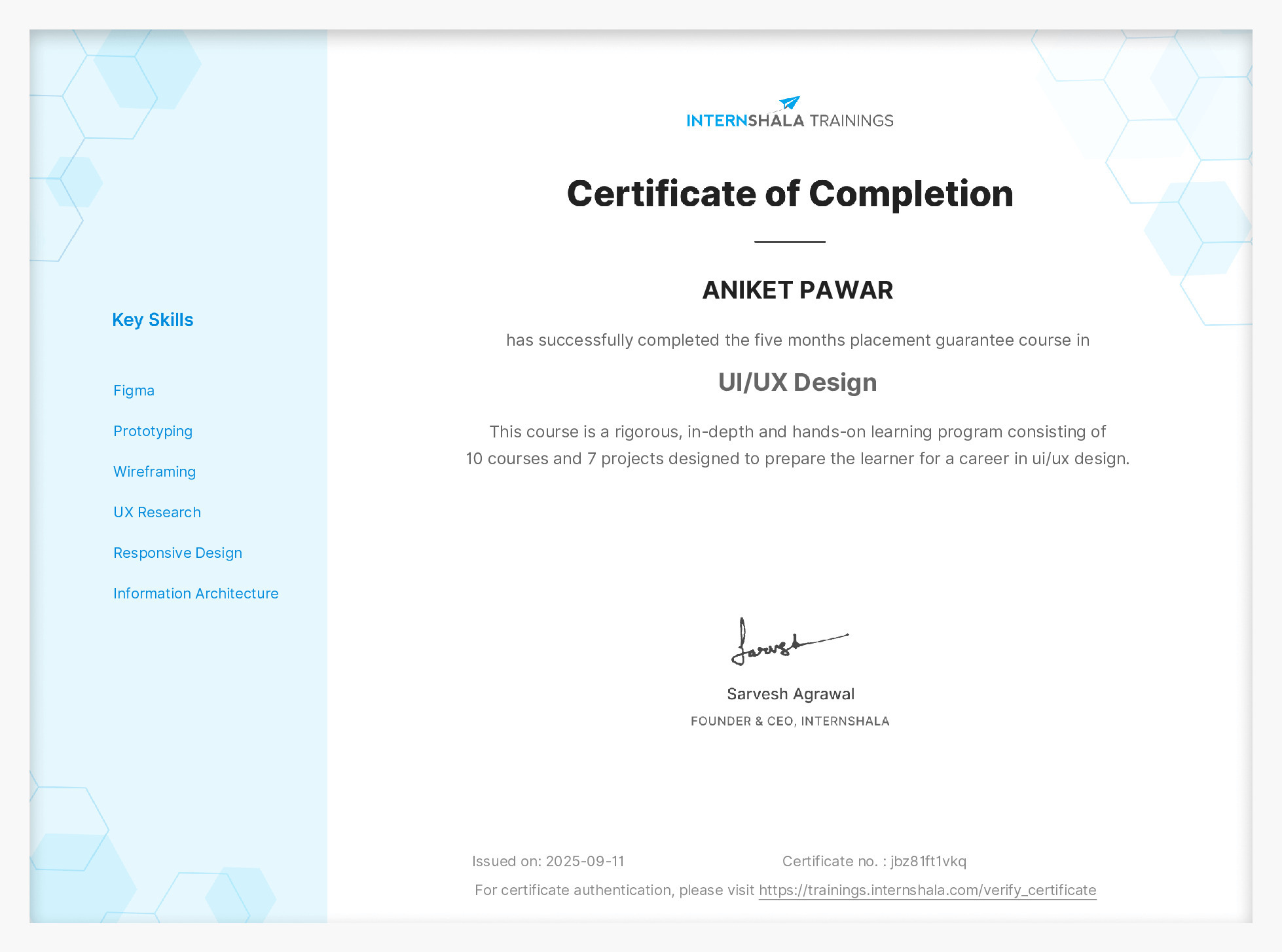 Certificate of completion