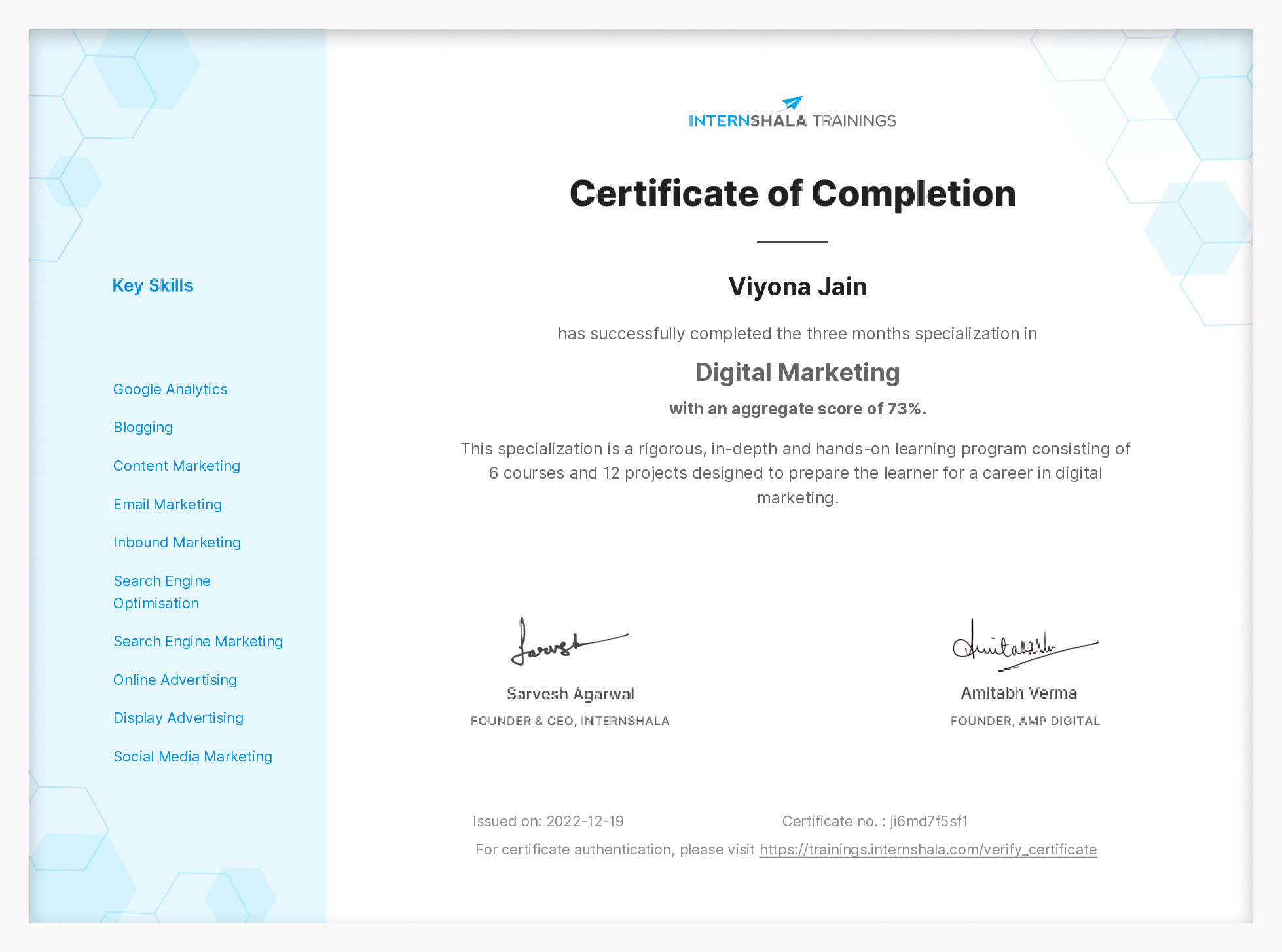 Certificate of completion