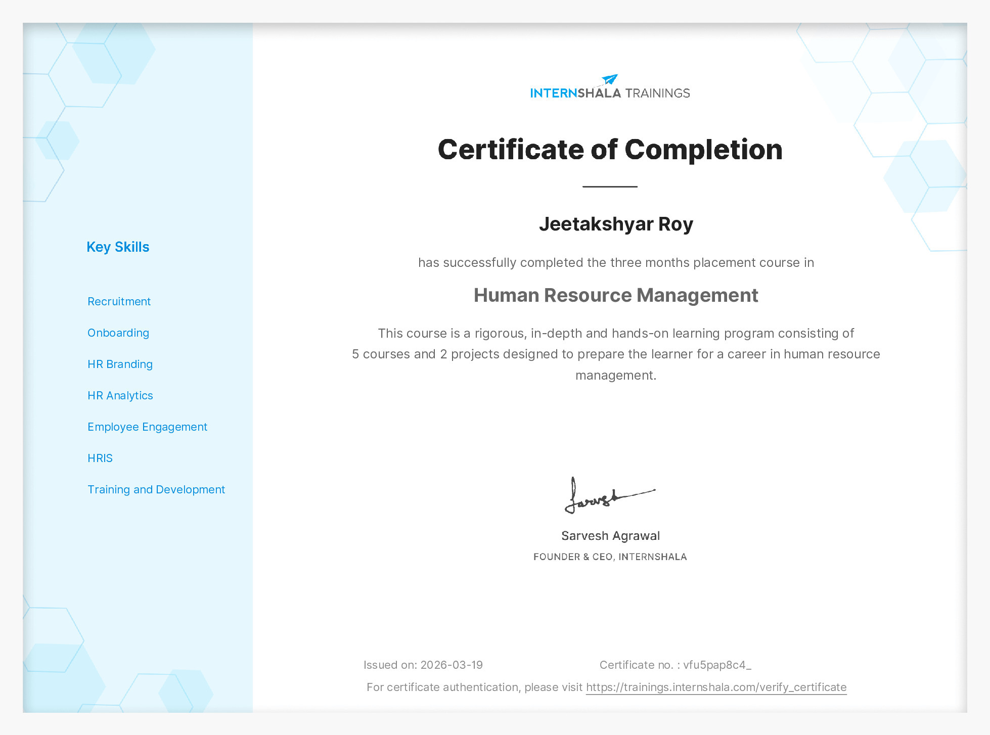 Certificate of completion