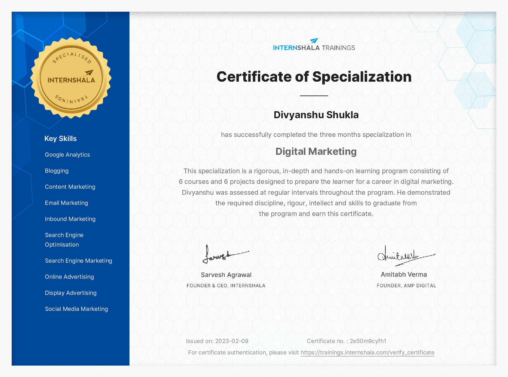 Certificate of completion