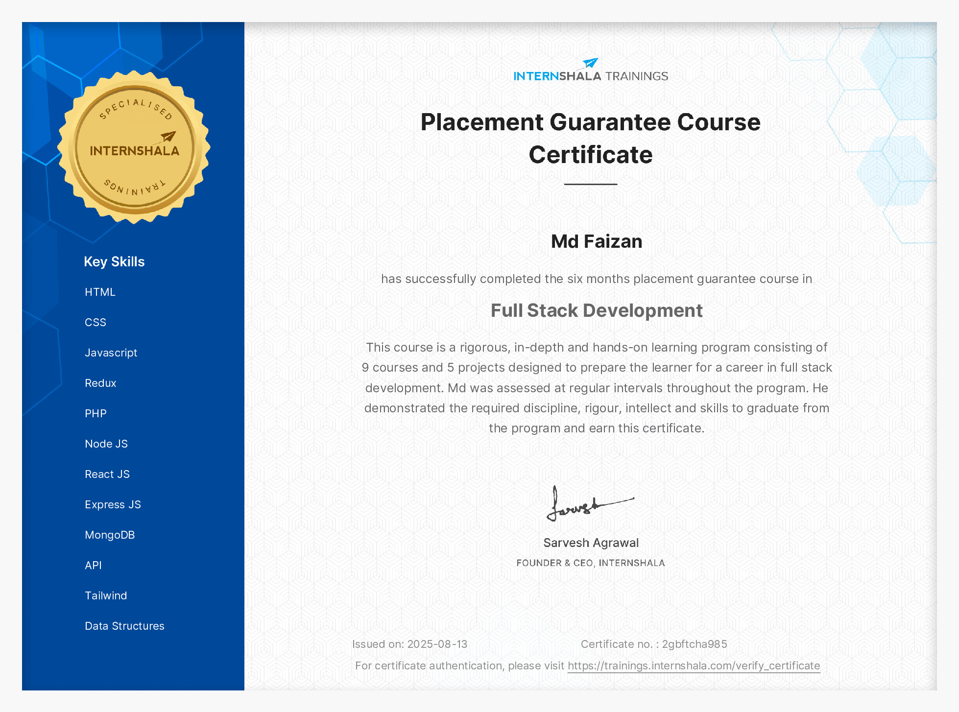Certificate of completion