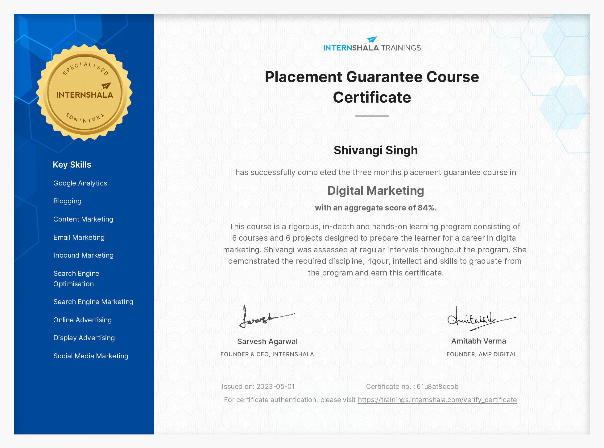 Certificate of completion