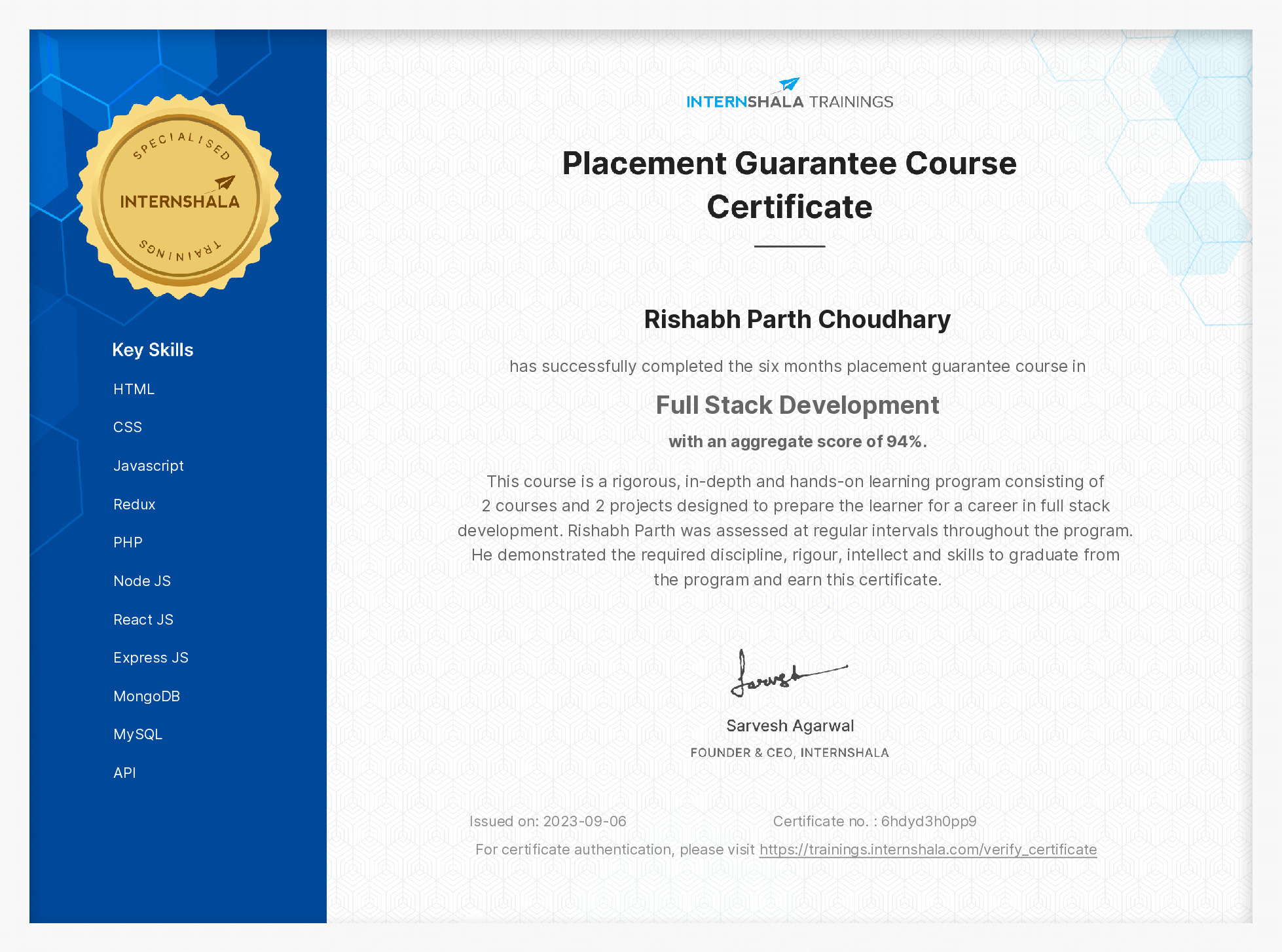 Certificate of completion