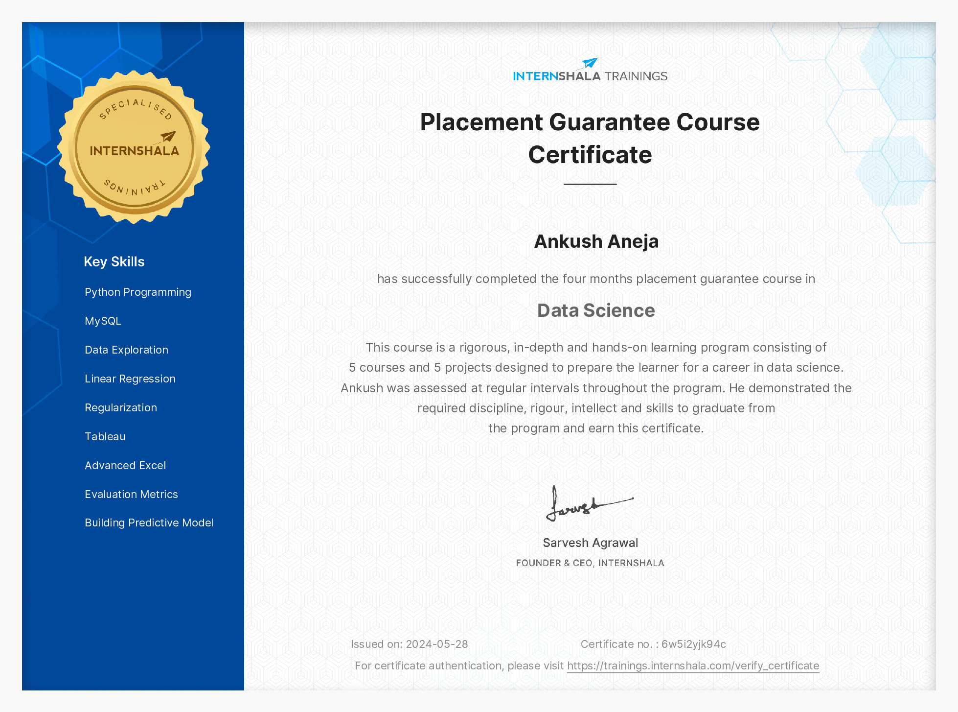 Certificate of completion