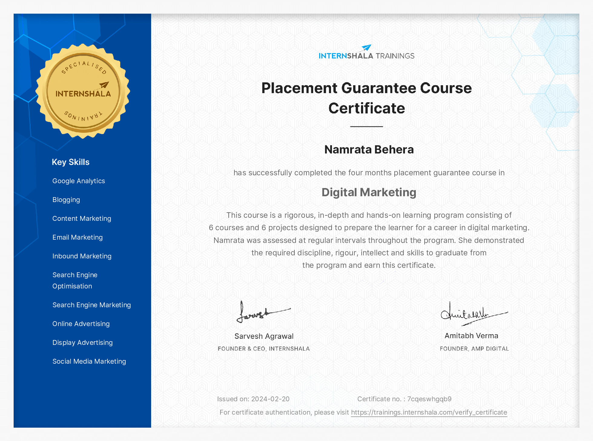 Certificate of completion