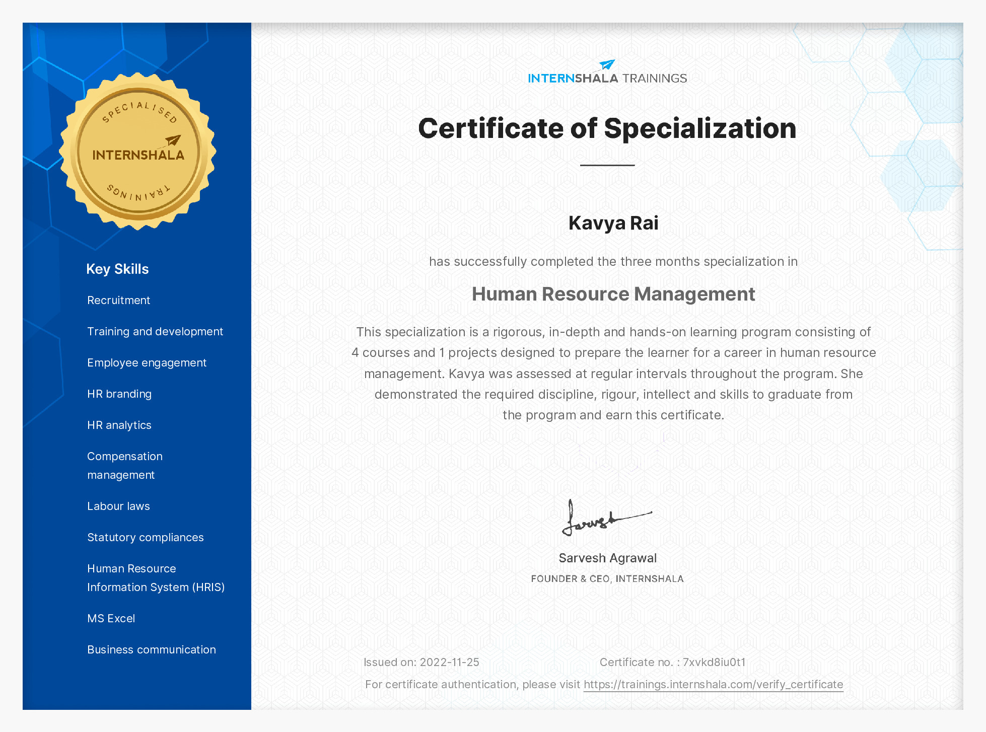 Certificate of completion