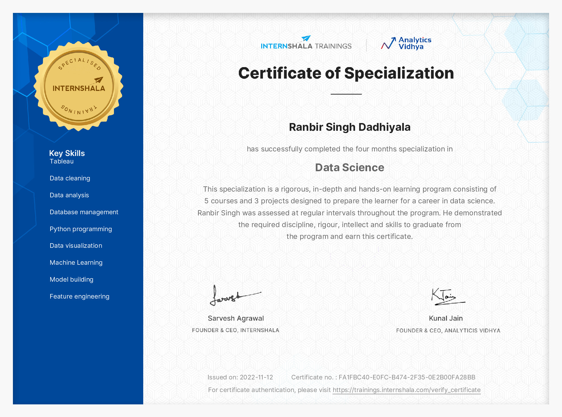 Certificate of completion